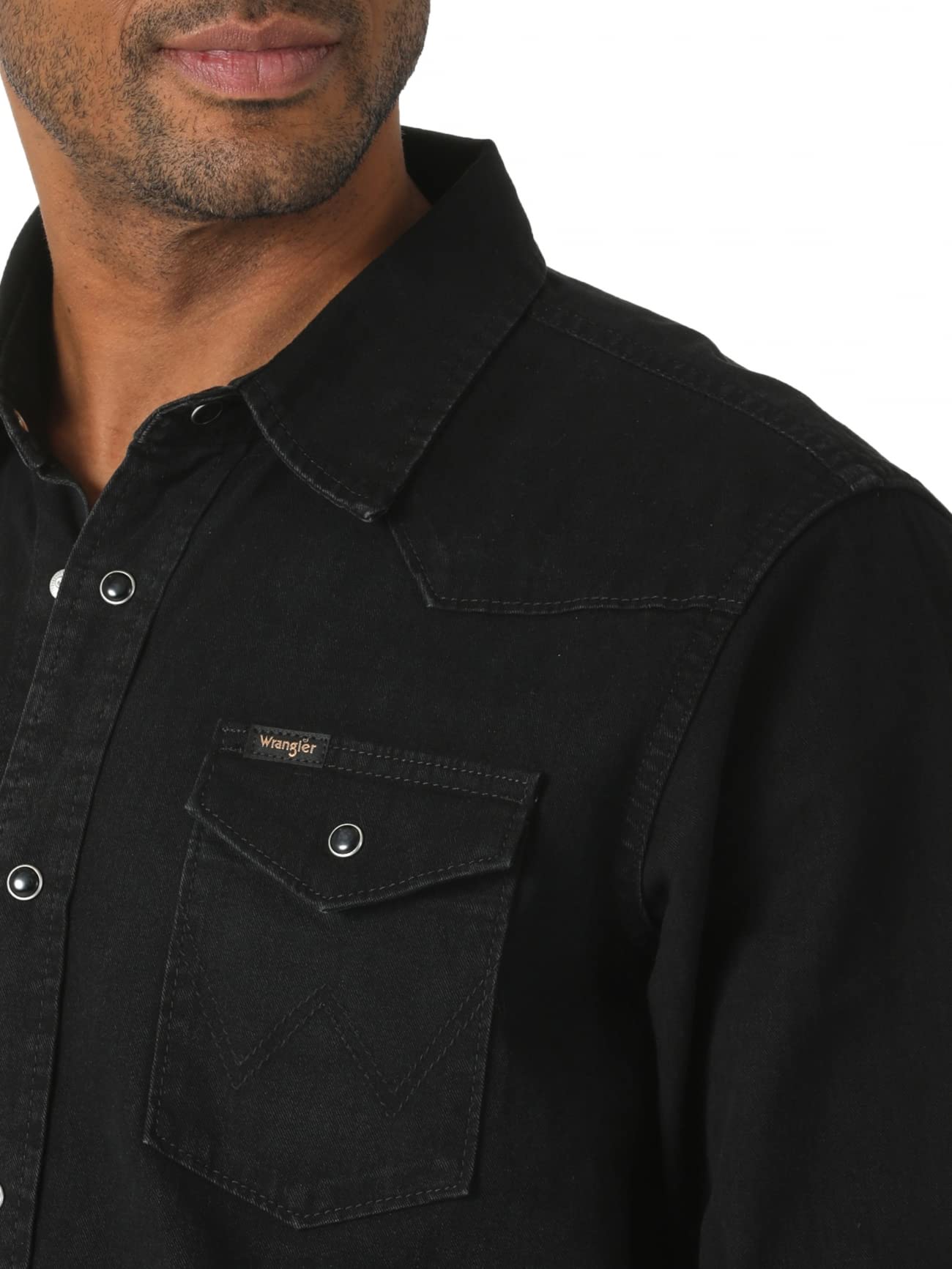 Wrangler Men's Iconic Denim Snap Shirt - Classic Regular Fit Button-Up for Casual Wear & Outdoor Adventures