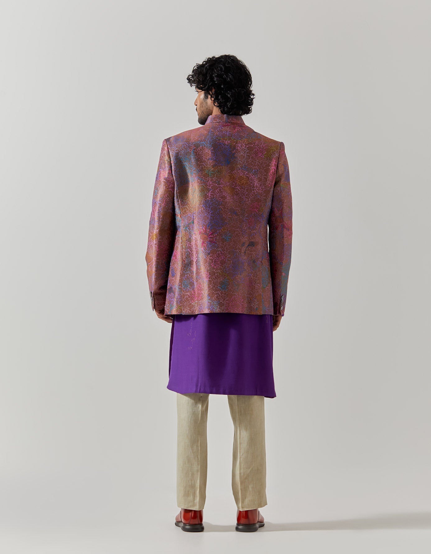 Bandhgala Silk Brocade Amethyst Fresco Jacket for Men | Elegant Indian Wedding Sherwani | Perfect for Formal Events & Cultural Celebrations