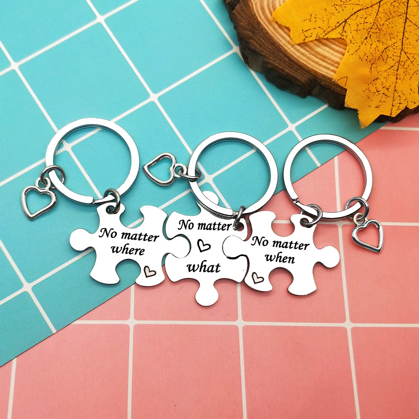 Best Friend Keychain Set - 3 Piece Puzzle Keychains for Sisters, Brothers & Long Distance Relationships - Unique Friendship Gifts for Family, Teens, Birthday & Graduation - Perfect for Couples, BFFs & Special Occasions