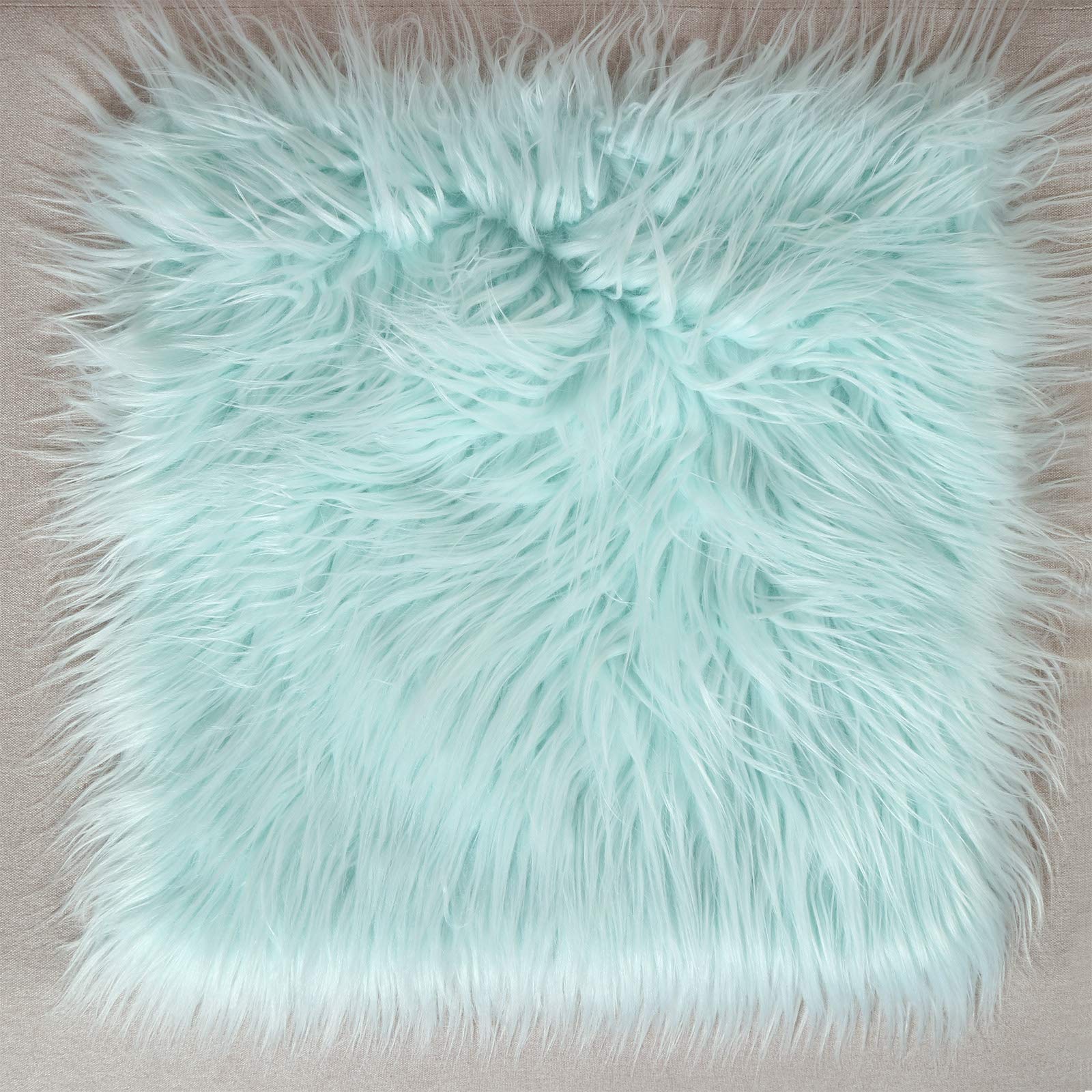 Luxury Faux Fur Throw Pillow Covers 18x18 Inch (45x45cm) - Soft Mongolian Long Fur Square Cushion Covers for Couch, Sofa & Floor - 100% Polyester Home Decor (Light Blue, 2-Piece Set) - Perfect for Living Room, Bedroom & Cozy Home Decor