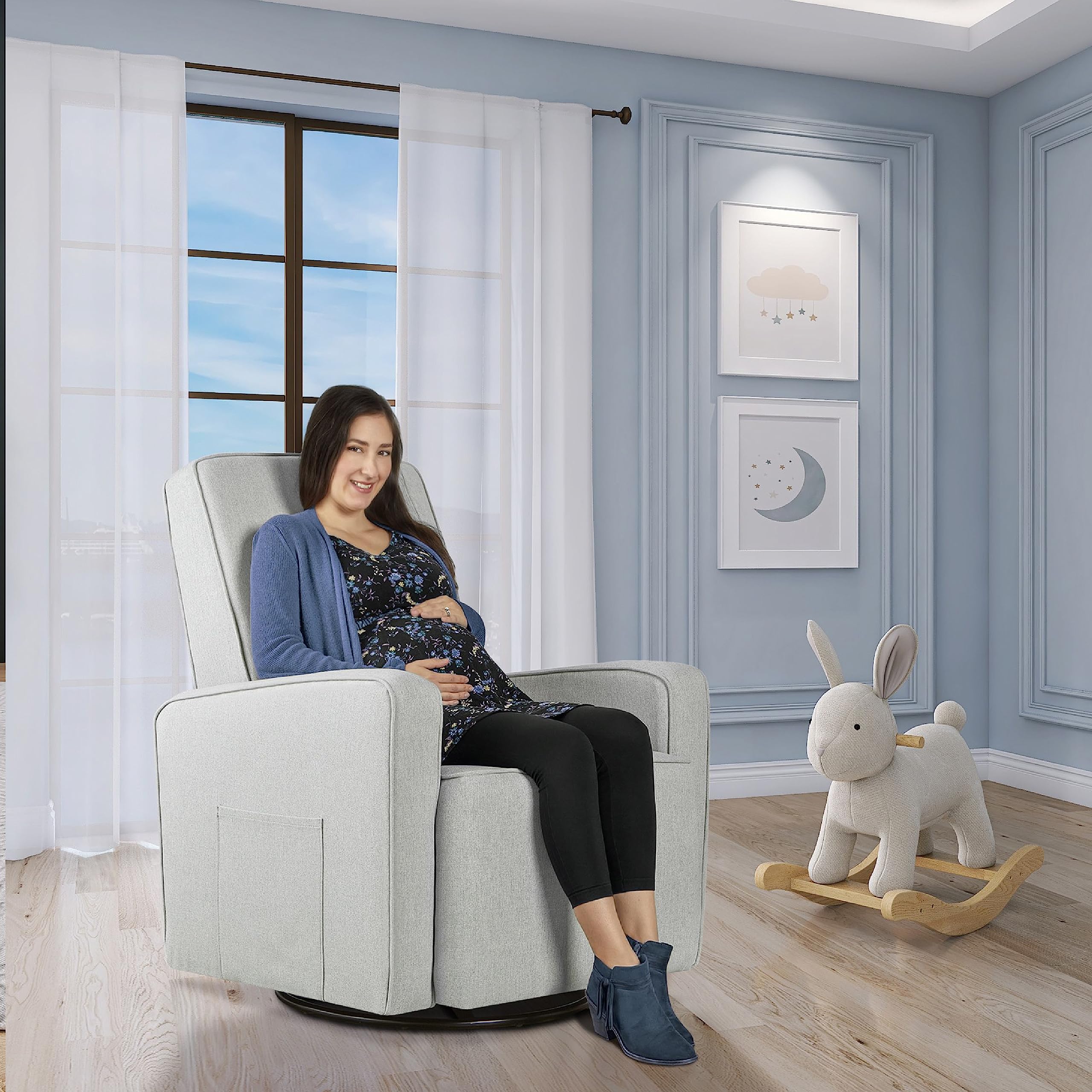 Evolur Holland Upholstered Plush Swivel Glider Chair - Modern Nursery Glider with Tool-Free Assembly, Easy to Clean & Eco-Friendly - Perfect for Baby Nurseries, Breastfeeding & Relaxing in Harbor Color