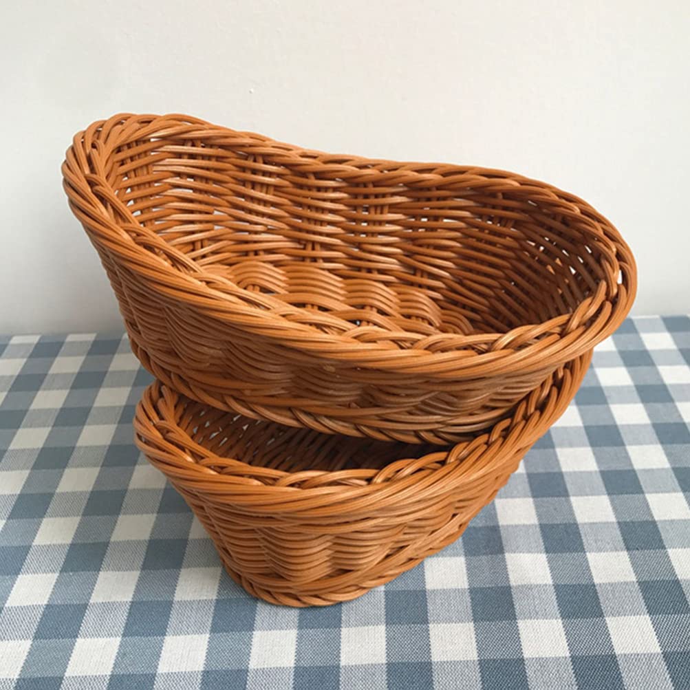 DOITOOL 2-Pack Woven Bread Baskets - Brown Poly Wicker Serving Baskets for Bread, Fruits & Vegetables | Rustic Kitchen & Restaurant Display | Perfect for Home, Dining, Outdoor Picnics & Farmhouse Decor