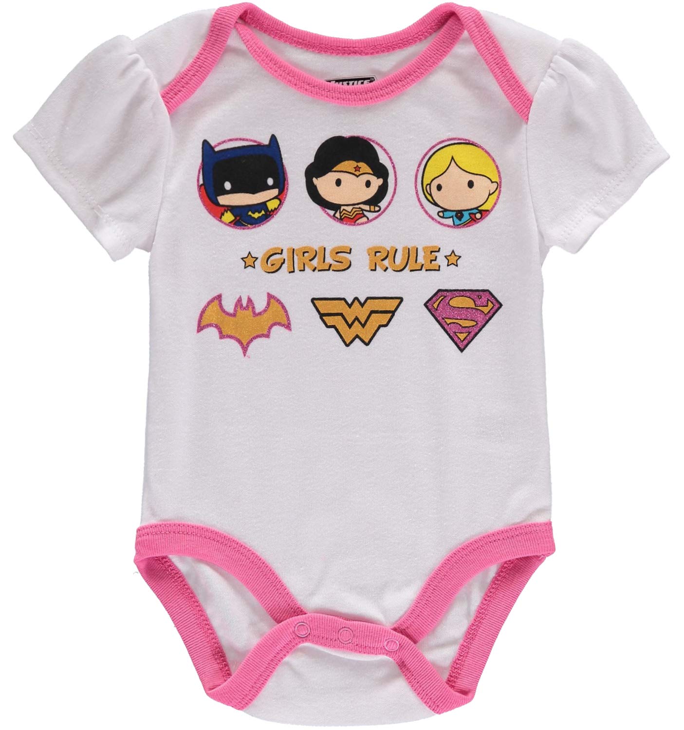 DC Comics Justice League Baby Girls Bodysuit 5-Pack - Cute Superhero Outfits for Infant Girls (Multi, 12 Months) - Perfect for Playdates, Photo Shoots & Superhero-Themed Birthday Parties