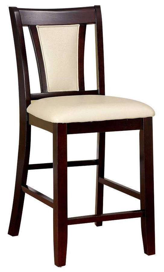 Modern Set of 2 Bar Stools - Dark Cherry & Ivory Solid Wood Counter Height Chairs with Padded Leatherette Seats - Kitchen Island & Dining Room Furniture for Breakfast Nook, Home Bar & Small Space Decor