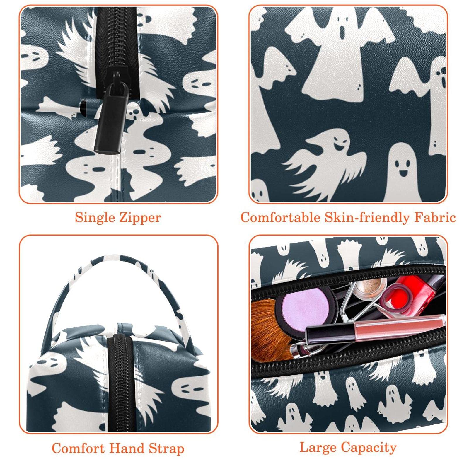 Halloween Ghost Pattern Cosmetic Bag Organizer - Travel Toiletry Pouch for Makeup Artists, Women & Girls | Perfect for Halloween Parties, Travel & Daily Makeup Storage