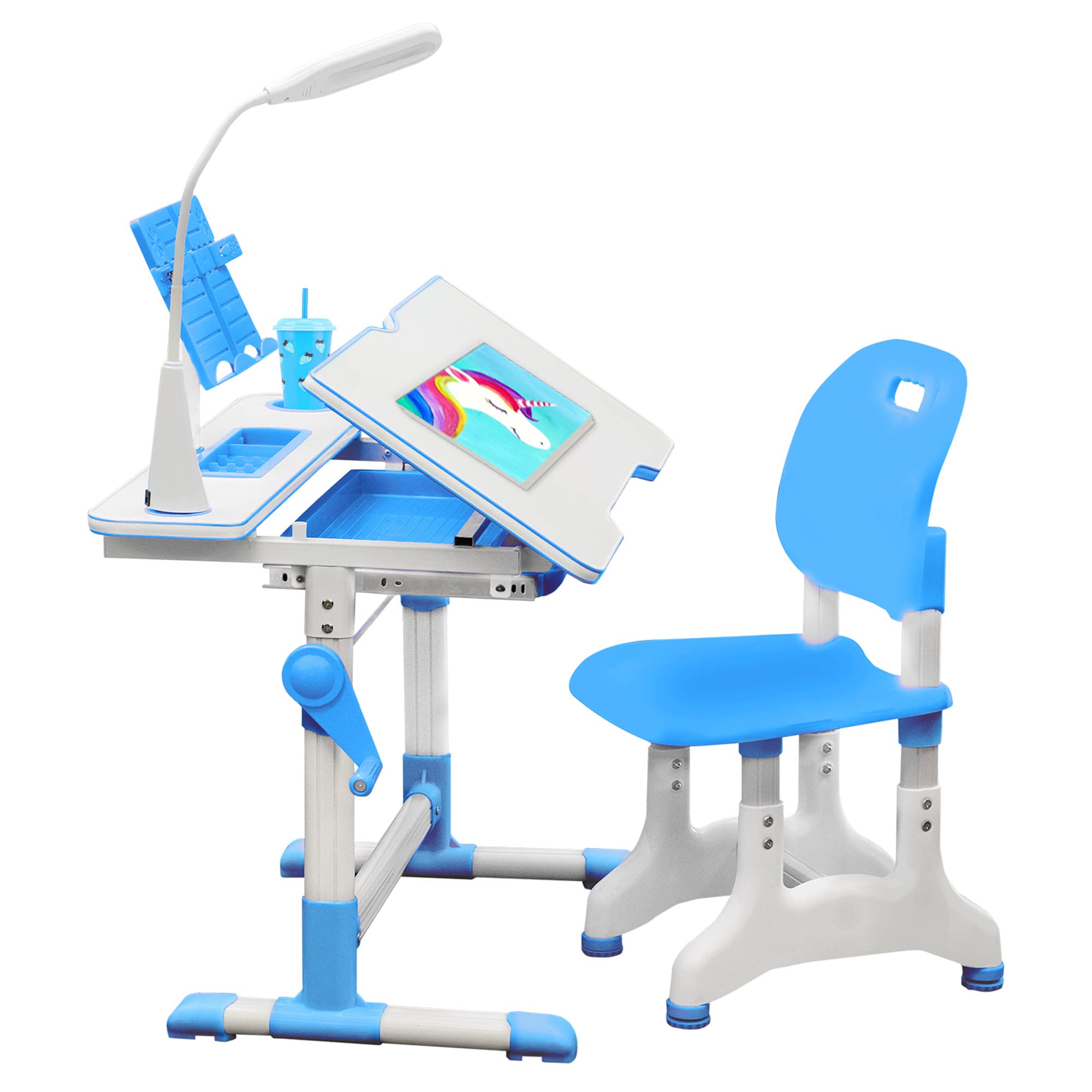 **Gorilla Gadgets Kids Table and Chair Set - Adjustable Height Study Desk for Children, Toddler Learning & Play Furniture with Night Light - Perfect for Bedroom, Game Room, Homeschool & Preschool Activities (DSK-Kids-BLU)**