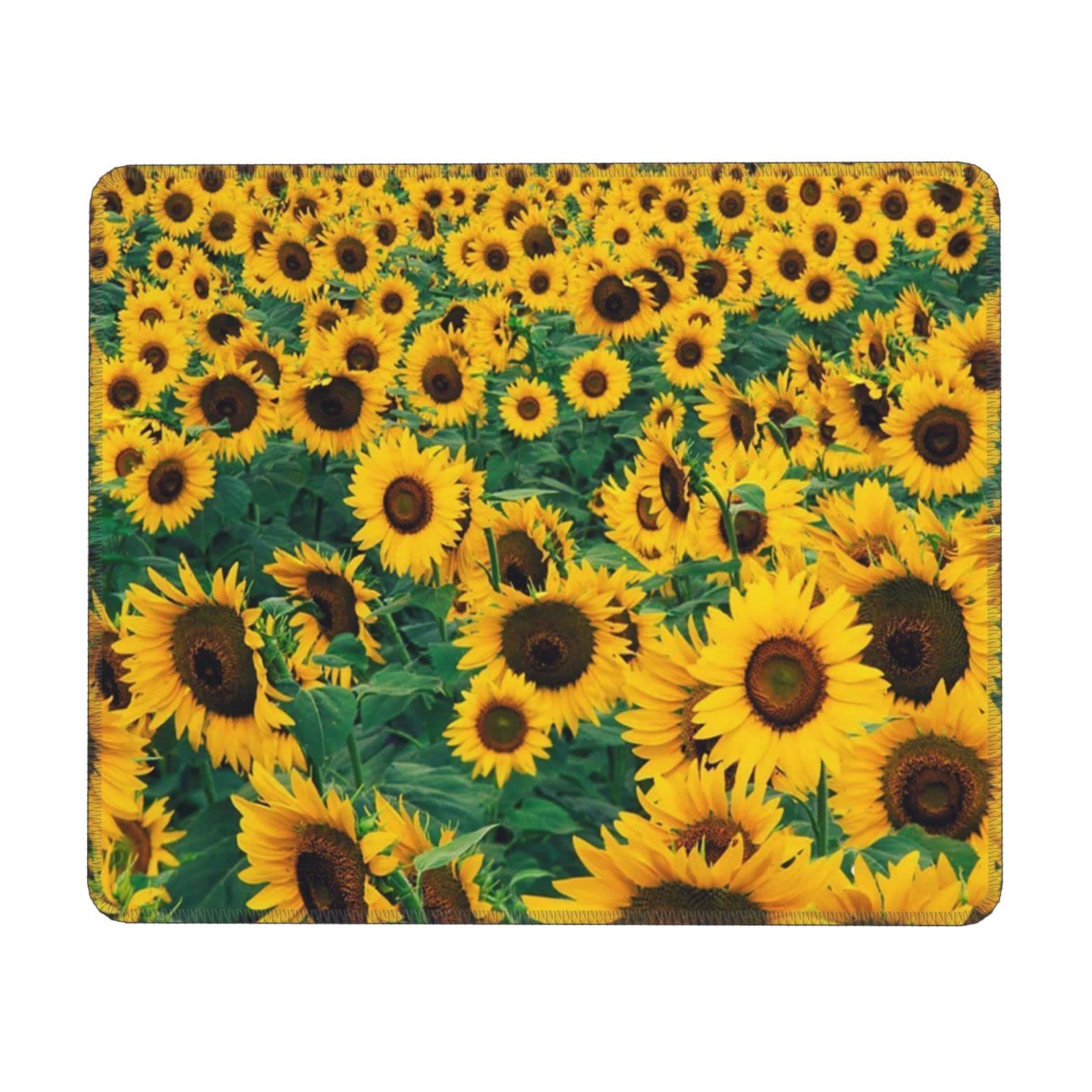 Sunflower Print Mouse Pad - Non-Slip Rubber Base Desk Mat for Computer & Laptop (7.9