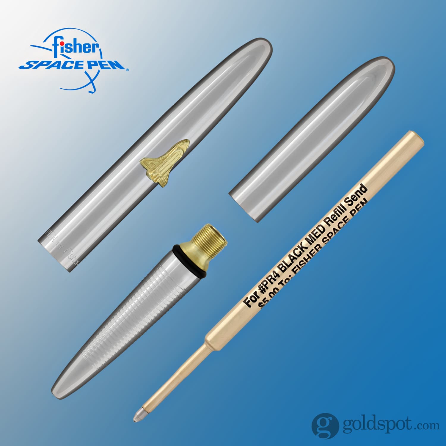 Fisher Space Pen Bullet Ballpoint Pen - Chrome Finish with Shuttle Emblem | Compact & Refillable for Everyday Carry, Travel, Outdoor Adventures & Gifts