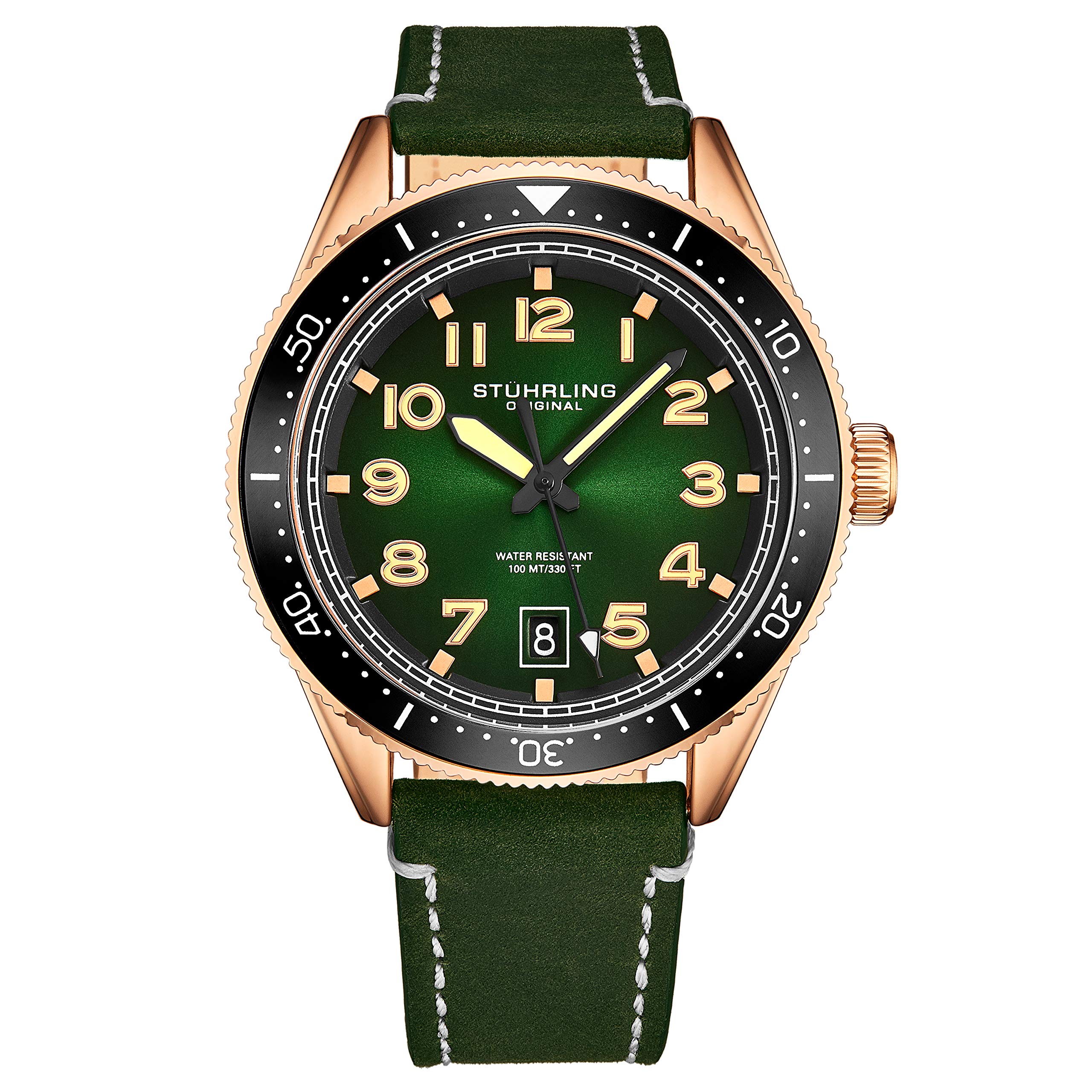 Stuhrling Original Men's Leather Dress Watch - Aviation Analog Watch with Date Display, Genuine Leather Strap, Classic Business & Formal Wristwatch for Professionals, Grooms & Special Occasions
