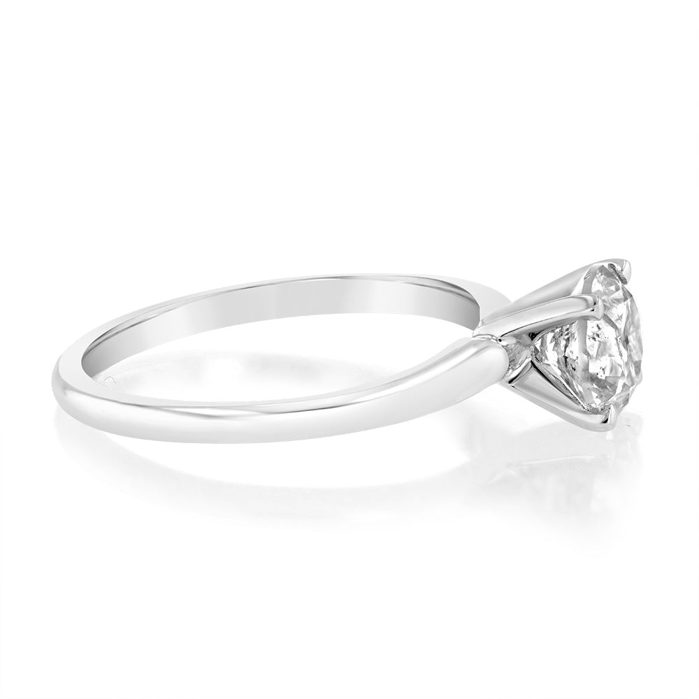 14K White Gold 1 Carat Round Brilliant Cut Diamond Solitaire Engagement Ring with Knife Edge Band - Perfect for Proposals, Weddings & Anniversary Gifts