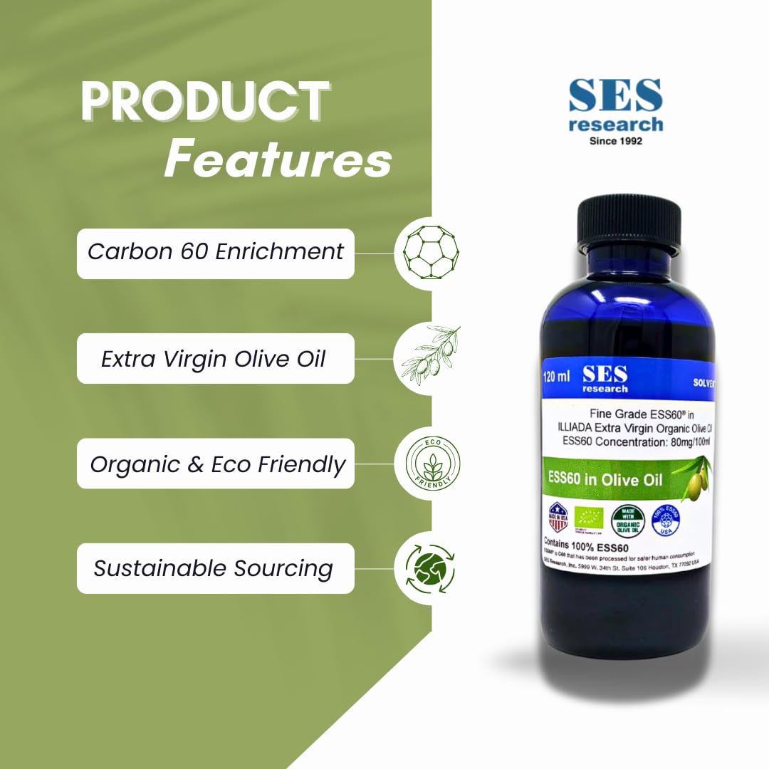 Pure C60 Fullerene 99.99% Premium Extra Virgin Olive Oil Supplement - 120ml Bottle - Antioxidant Boost for Brain Health & Longevity - Perfect for Daily Wellness Routine & Biohacking Enthusiasts
