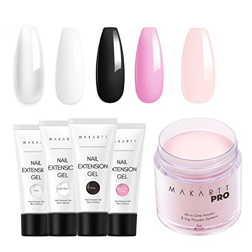 **Makartt Poly Nail Gel & 2-in-1 Dip Acrylic Powder Kit - White Clear Gel Extensions, 4 Colors (Black, Pink, Nude) for French Manicure & Nail Art - Perfect for Salon, Home DIY & Professional Nail Extensions**