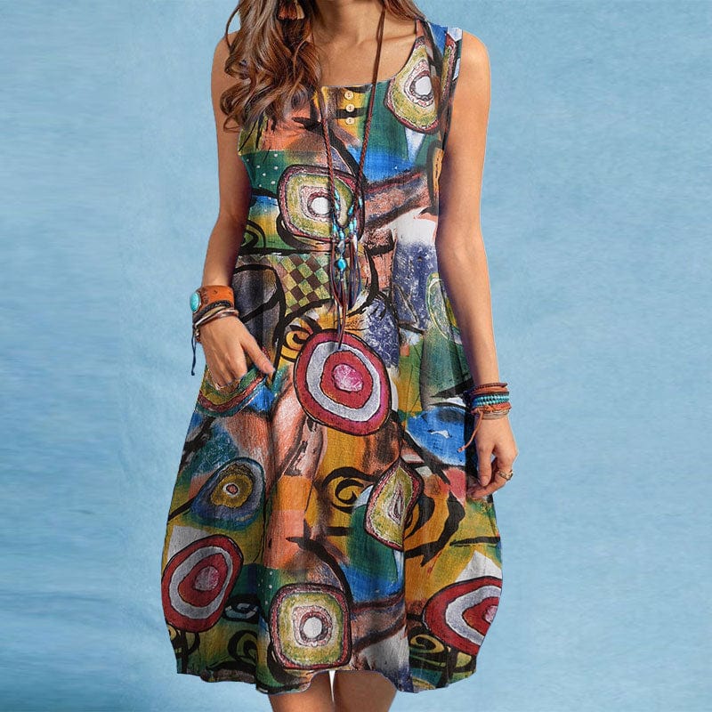 Stylish African Print Geometric Pattern Baggy Dress for Women - Boho Chic Loose Fit Maxi Dress for Casual Wear, Beach, and Festivals