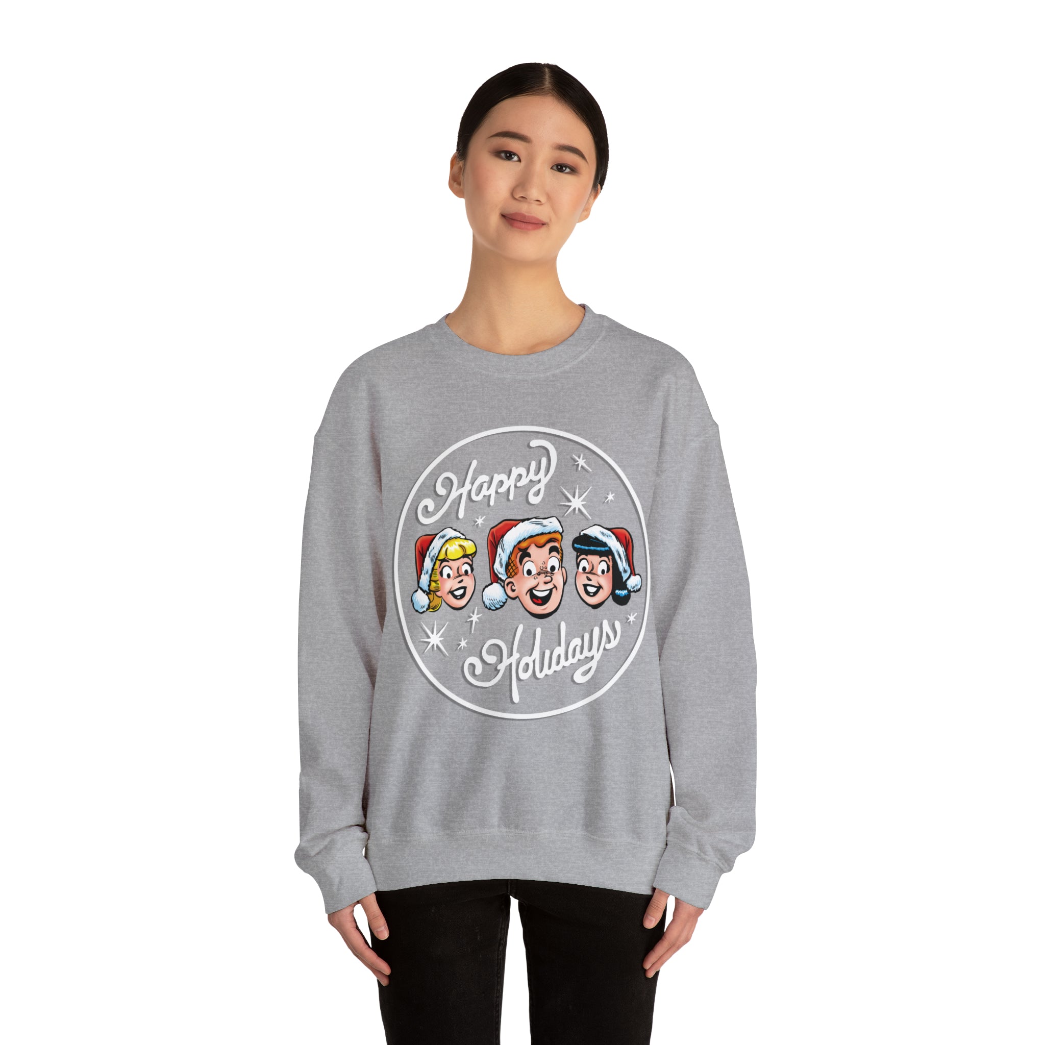 Archie Comics Happy Holidays Unisex Heavy Blend Crewneck Sweatshirt - Archie Betty Veronica Graphic - Cozy Christmas Sweater for Fans & Gift Giving