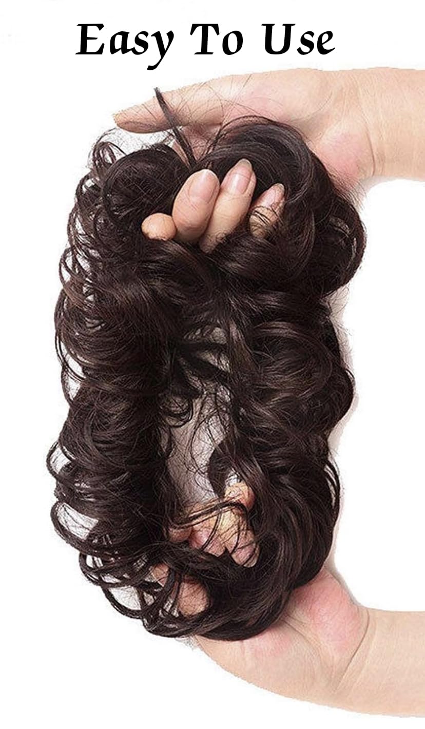 PrimeBerie Messy Bun Hair Extension with Elastic Band - Synthetic Hair Scrunchies for Women & Girls - Natural Brown Color (35g, Pack of 1) - Perfect for Parties, Weddings & Everyday Hairstyles