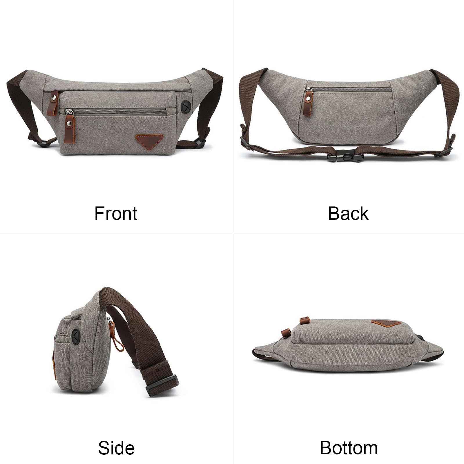 16 OZ Canvas Fanny Pack for Men & Women - Adjustable Crossbody Waist Pack Belt Bag for Travel, Walking, Running, Hiking & Cycling (Black) - Perfect for Outdoor Adventures, Gym & Daily Use