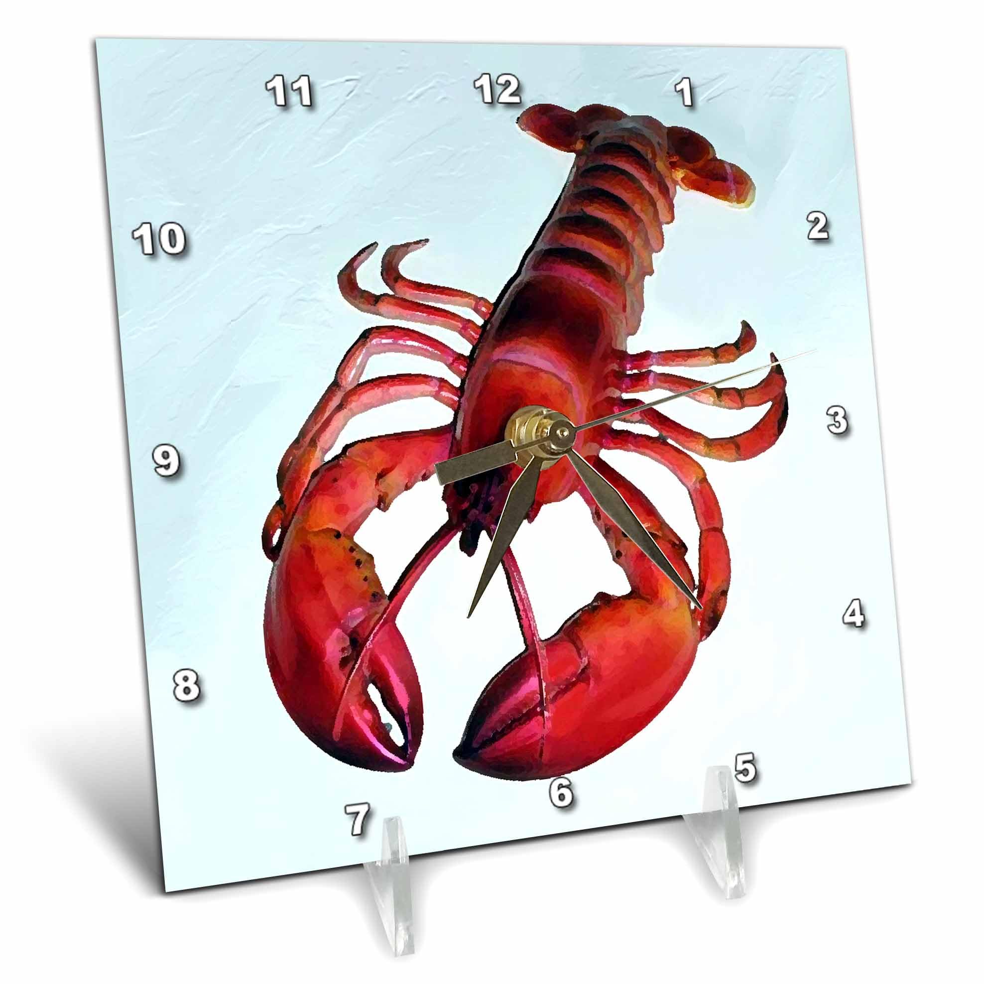 3D Rose LLC Lobster Desk Clock - 6 x 6 Inch Stylish Kitchen or Office Decor - Perfect for Seafood Lovers, Home, Restaurant & Gift Giving