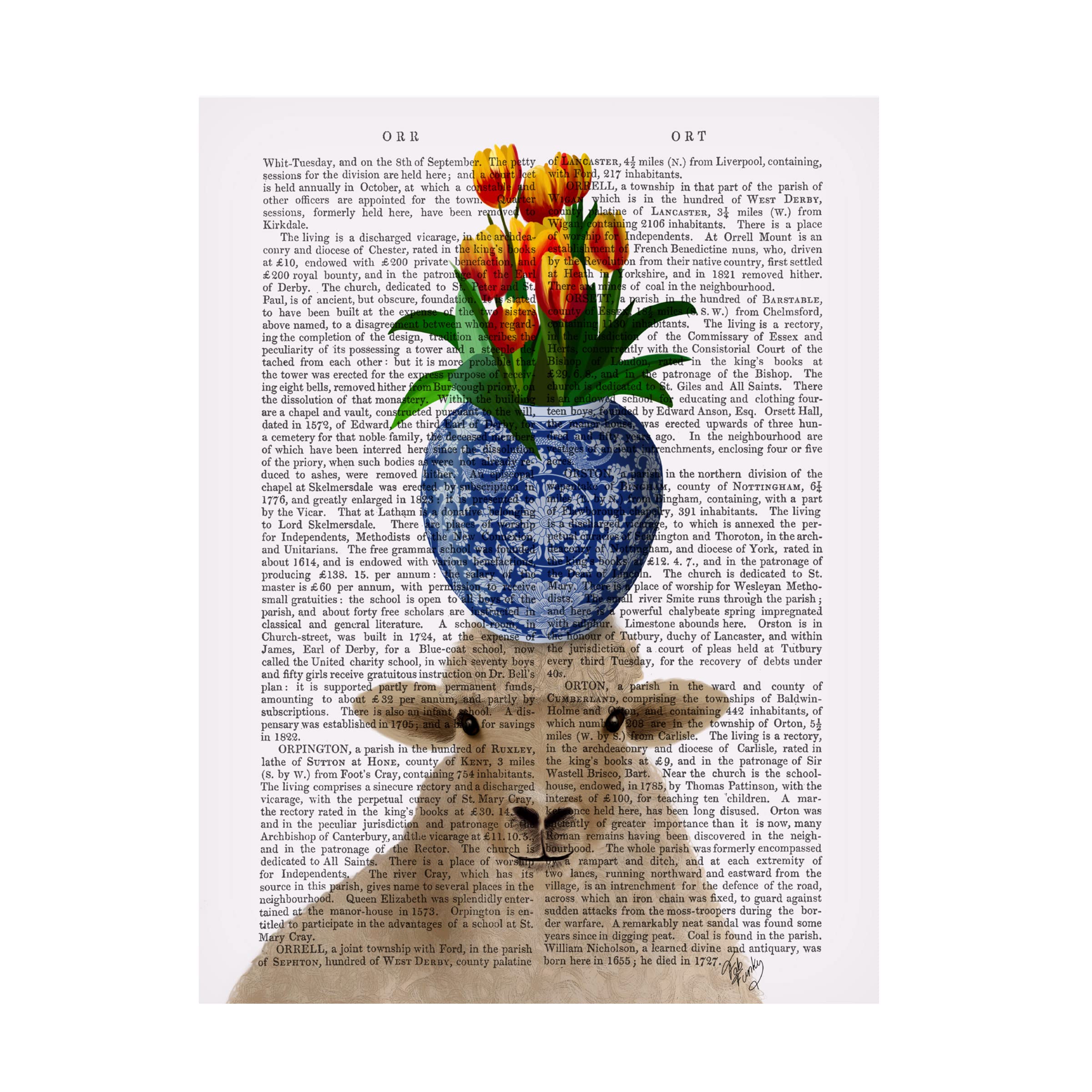 Fab Funky 'Sheep and Tulips' Canvas Art Print - Modern Farmhouse Wall Decor for Living Room, Bedroom & Office - Trademark Fine Art Collection