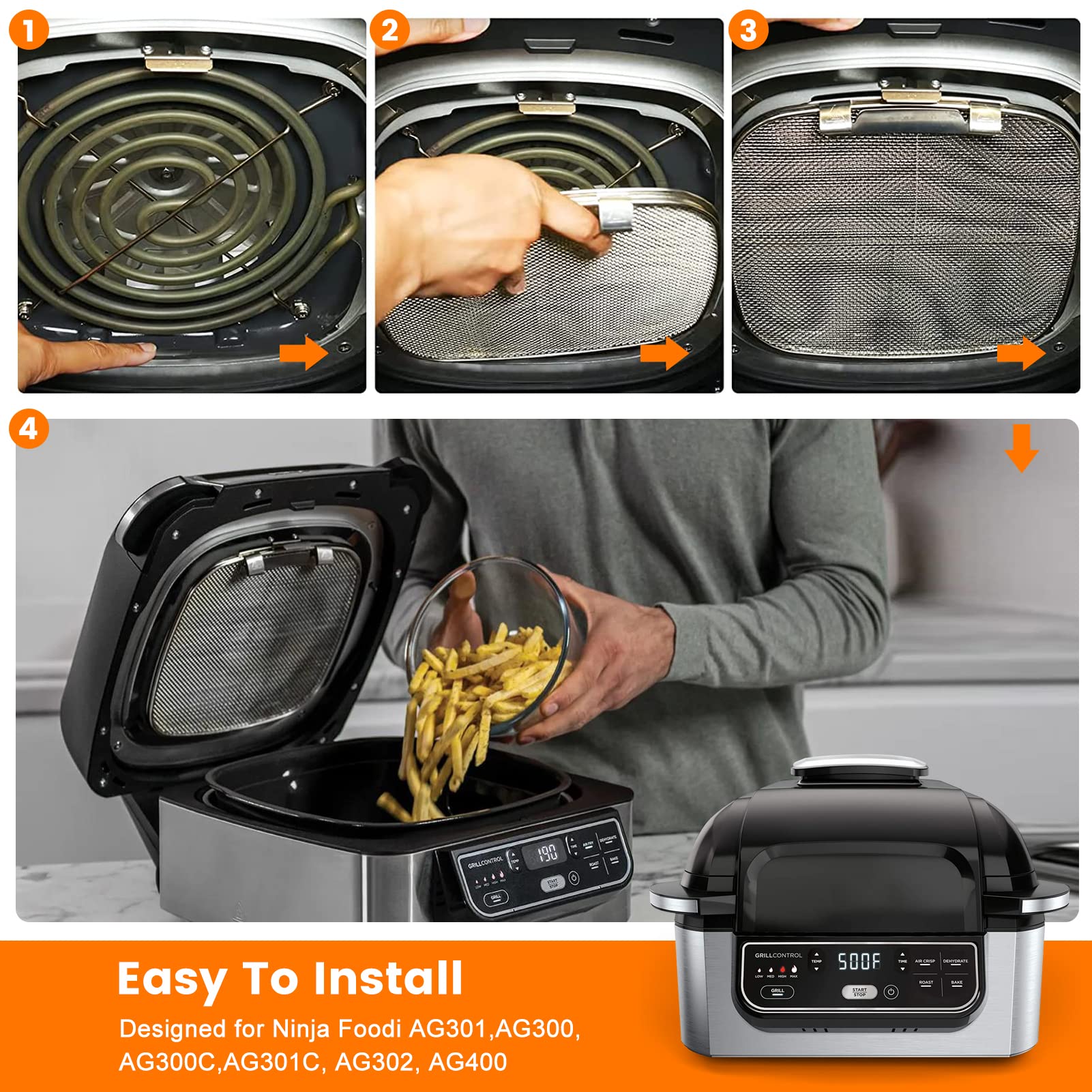 Stainless Steel Splatter Shield for Ninja Foodi AG301 | Fine Mesh Splatter Screen Replacement Part | Compatible with Ninja Foodi 5-in-1 Indoor Grill & Air Fryer Models AG300, AG300C, AG301C, AG302, AG400 | Perfect for Grease Protection & Mess-Free Cooking