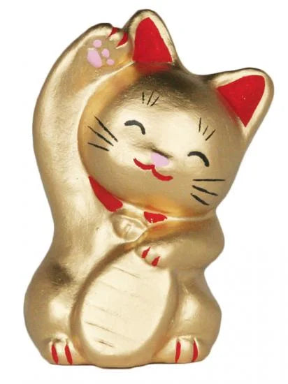 Authentic Japanese Nagahama Doll - Maneki Neko Lucky Beckoning Cat Figurine in Gold | Traditional Fortune Charm for Home, Office & Business Decor
