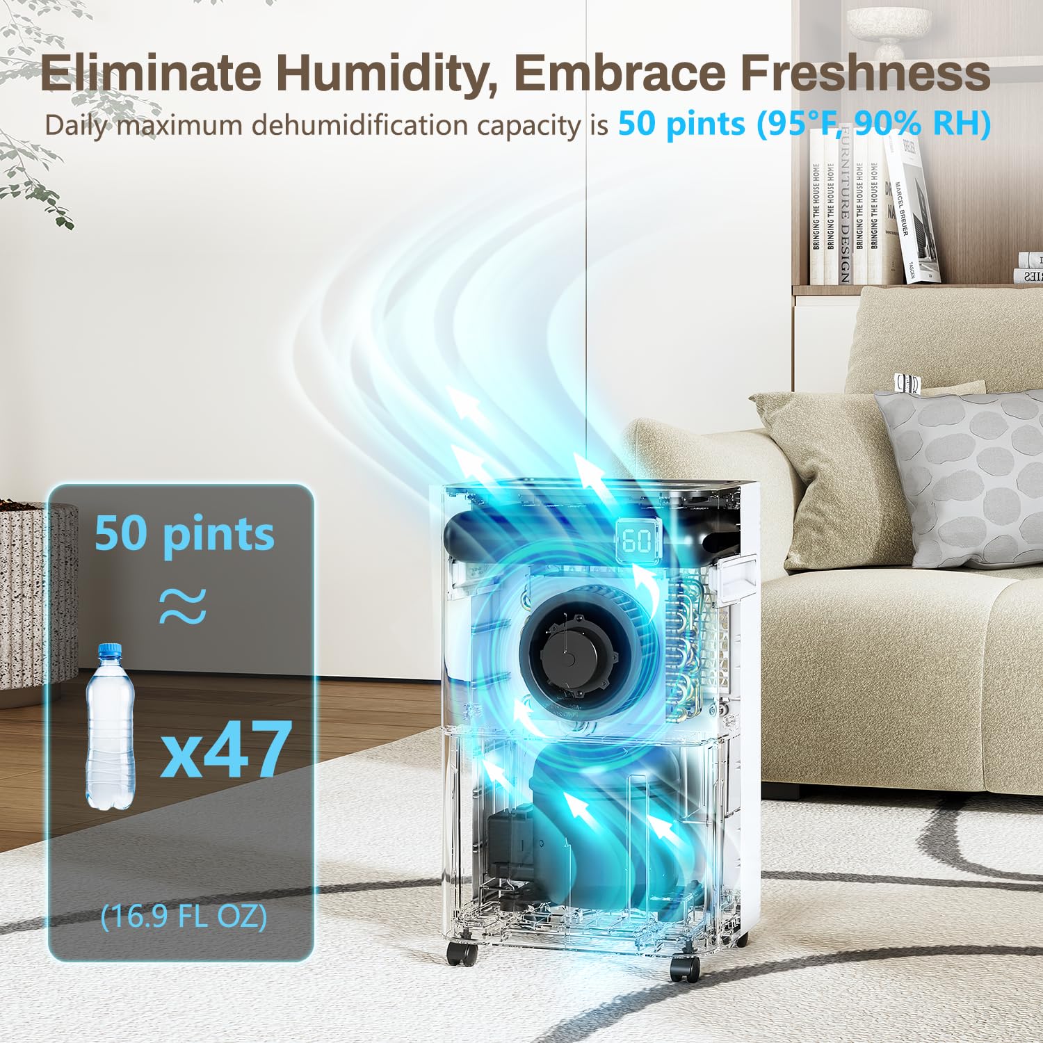 3500 Sq. Ft Energy Efficient Dehumidifier - 50 Pint Smart Quiet Dehumidifier for Home, Basement, Bedroom & Bathroom with Drain Hose - 24HR Timer & 3 Working Modes - Perfect for Mold Prevention, Laundry Drying & Humidity Control