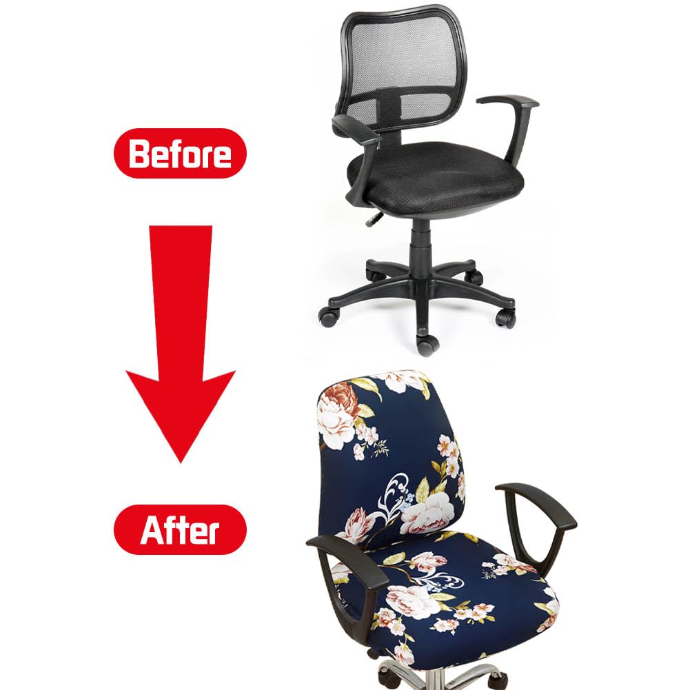 VIOKKO Stretchable Office Chair Cover - Universal 2-Piece Split Design for Computer Desk & Swivel Chairs - Dust-Proof Slipcover Protector (Peony) - Perfect for Home Office, Gaming & Conference Room Use