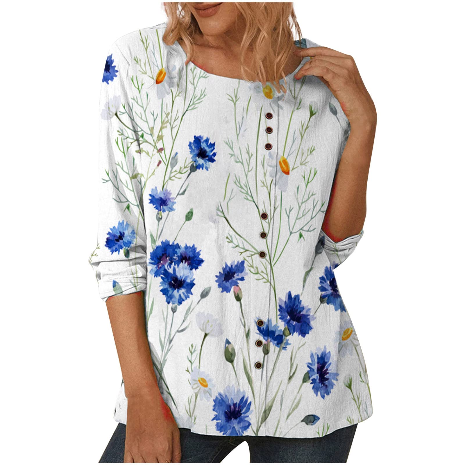 Women's Long Sleeve Crewneck Blouse - Floral Print Elegant Pullover Top for Work, Date Night & Casual Outfits | Dressy T-Shirt Alternative for Fall & Winter Fashion