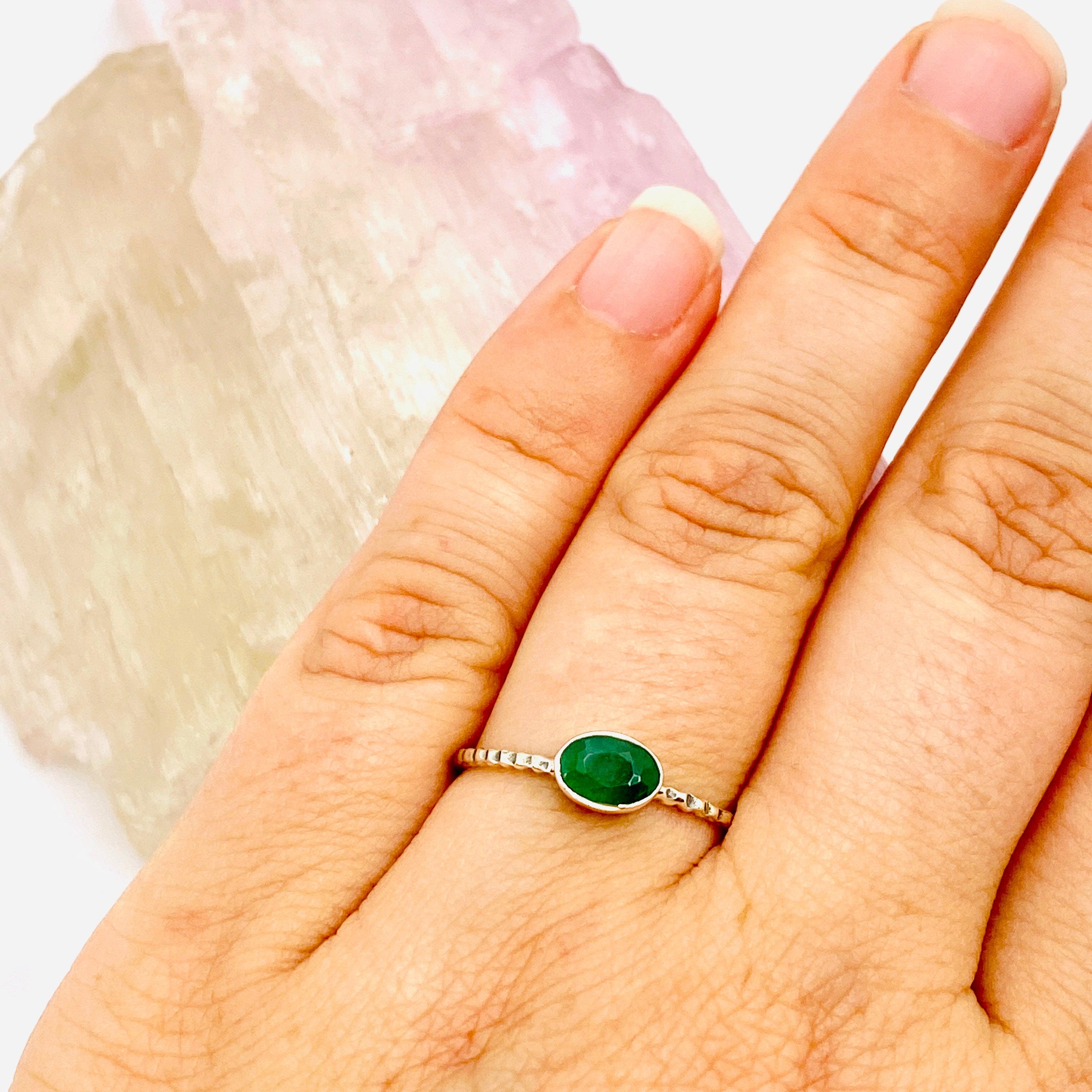 Emerald Oval Faceted Fine Band Ring R3750 EM - Elegant Green Gemstone Jewelry for Women - Perfect for Weddings, Anniversaries & Special Occasions