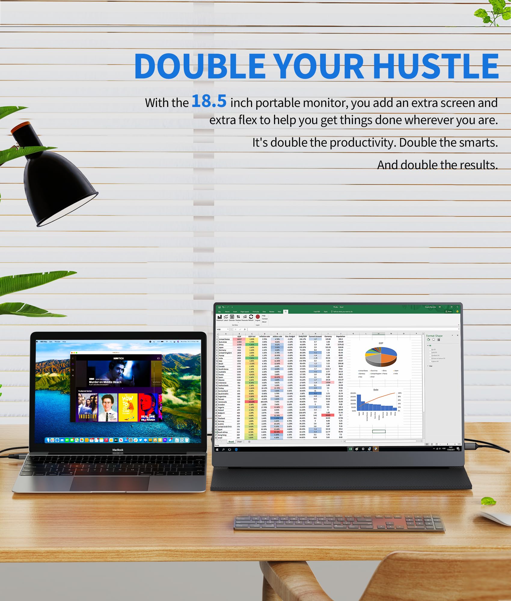 18.5 Inch Portable Monitor for Laptop - FHD 1080P IPS Display with 100% sRGB, USB-C & HDMI Ports, VESA Mount, HDR, Built-in Speakers & Smart Cover - Perfect for Travel, Work, Gaming and Home Office Setup