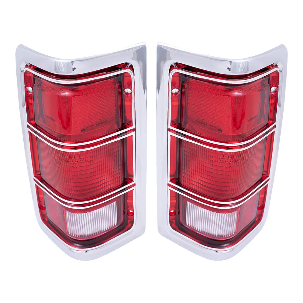 Brock Replacement Taillight Set - Driver & Passenger Side with Chrome Trim & Housing - Compatible with 1981-1993 Pickup Charger (Part# 4163151, 4163150) - Perfect for Restoration & Classic Truck Upgrades