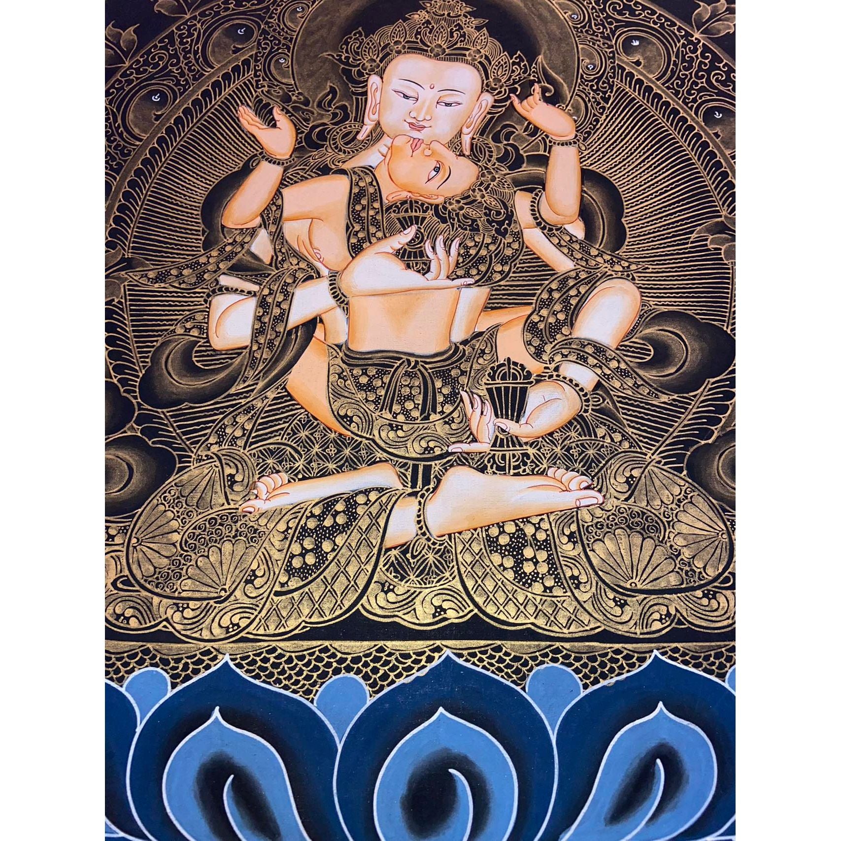 Authentic Vajrasattva Shakti Thangka Painting - Handmade Tibetan Buddhist Art for Meditation & Home Decoration | Perfect for Yoga Studios, Spiritual Spaces & Gift Giving