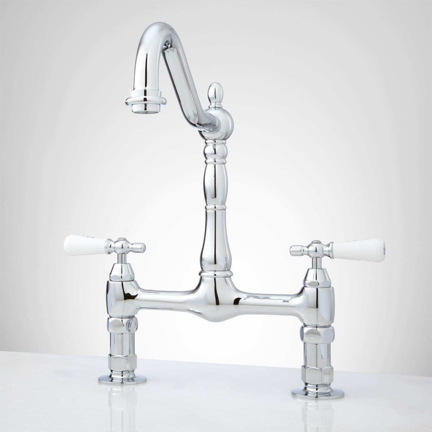 Signature Hardware 917026 Douglass Bridge Kitchen Faucet with Porcelain Lever Handles - High Arc Pull-Down Sprayer for Modern Farmhouse & Industrial Style Kitchens