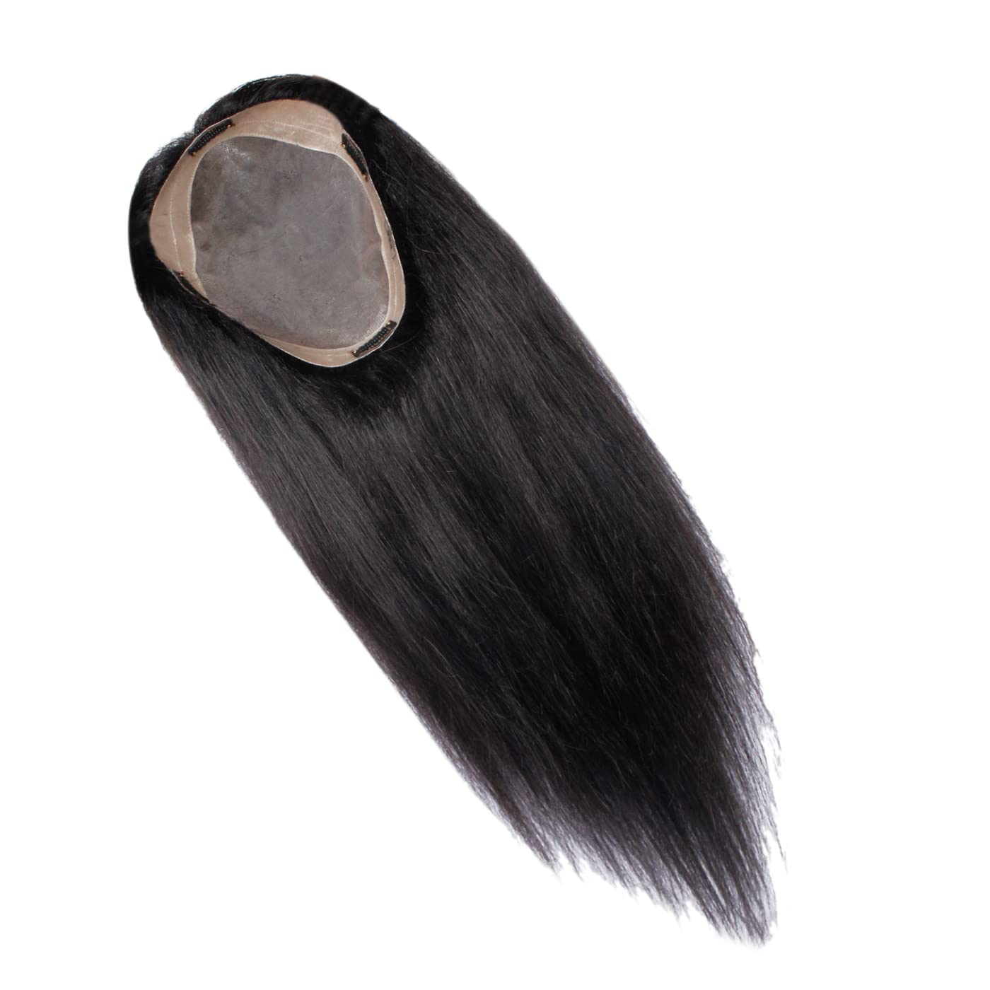 Majik Monofilament Human Hair Topper for Women & Girls - 9x6 Inch Black Hair Patch - 16-18 Inch Length - Natural Look for Thinning Hair - Includes Free Hair Brush with Clips - Perfect for Daily Wear & Special Occasions