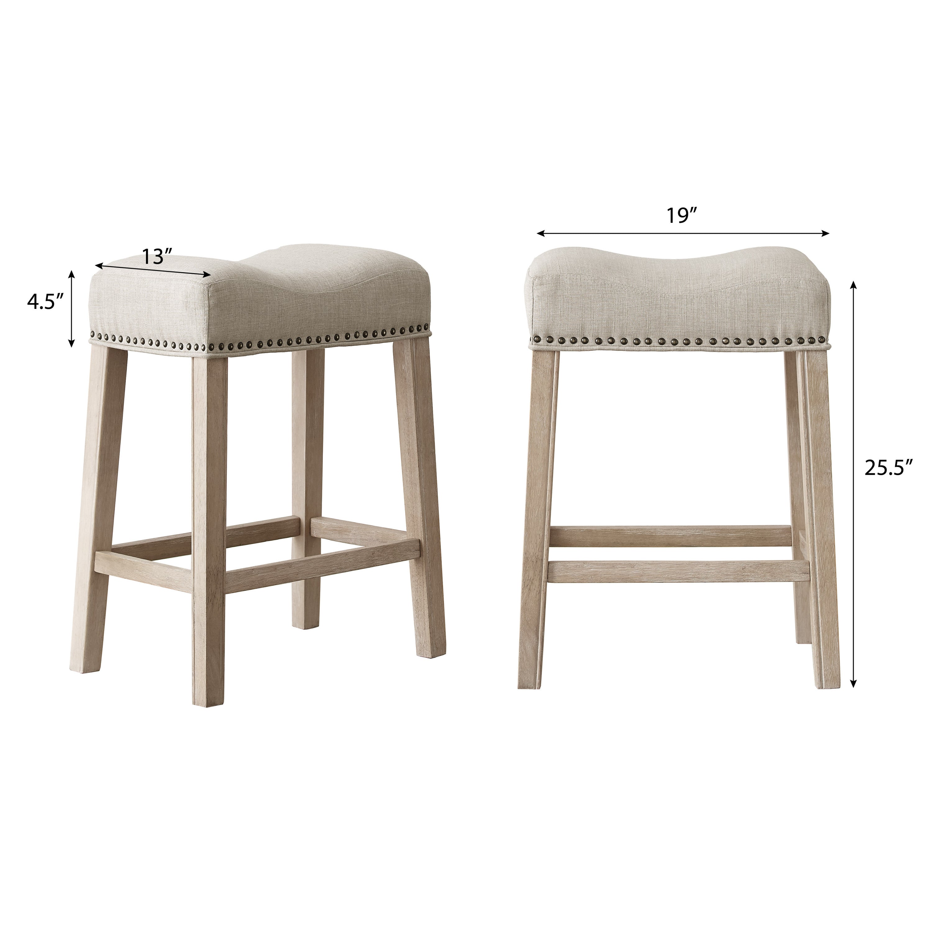 CoCo Upholstered Backless Saddle Seat Counter Stools 24 Inch Height Set of 2, Tan Fabric Bar Stools for Kitchen Island, Breakfast Nook & Home Decor