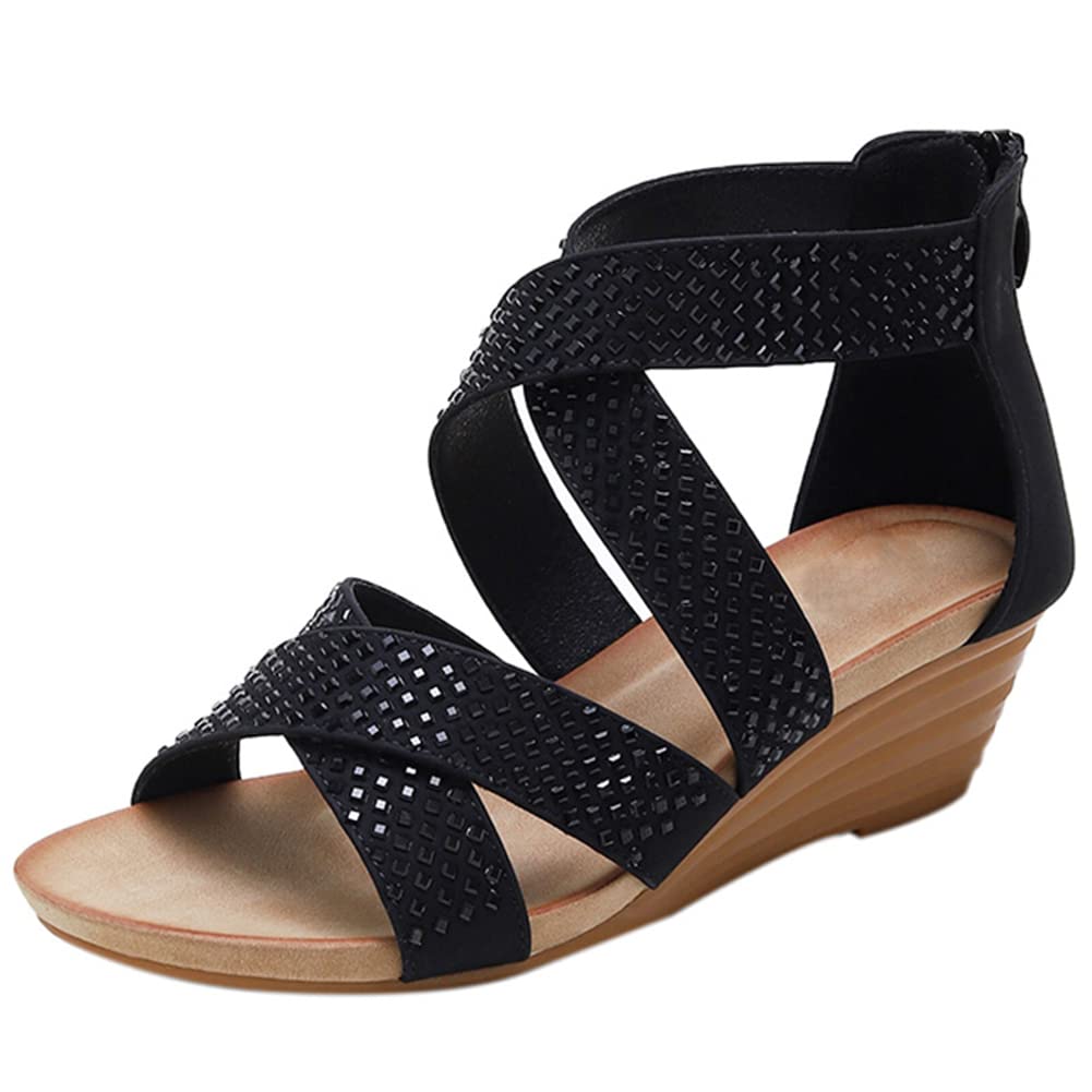 Women's Comfortable Bohemian Wedge Sandals - Summer Roman Casual Beach Walking Shoes for Dress & Outdoor Activities