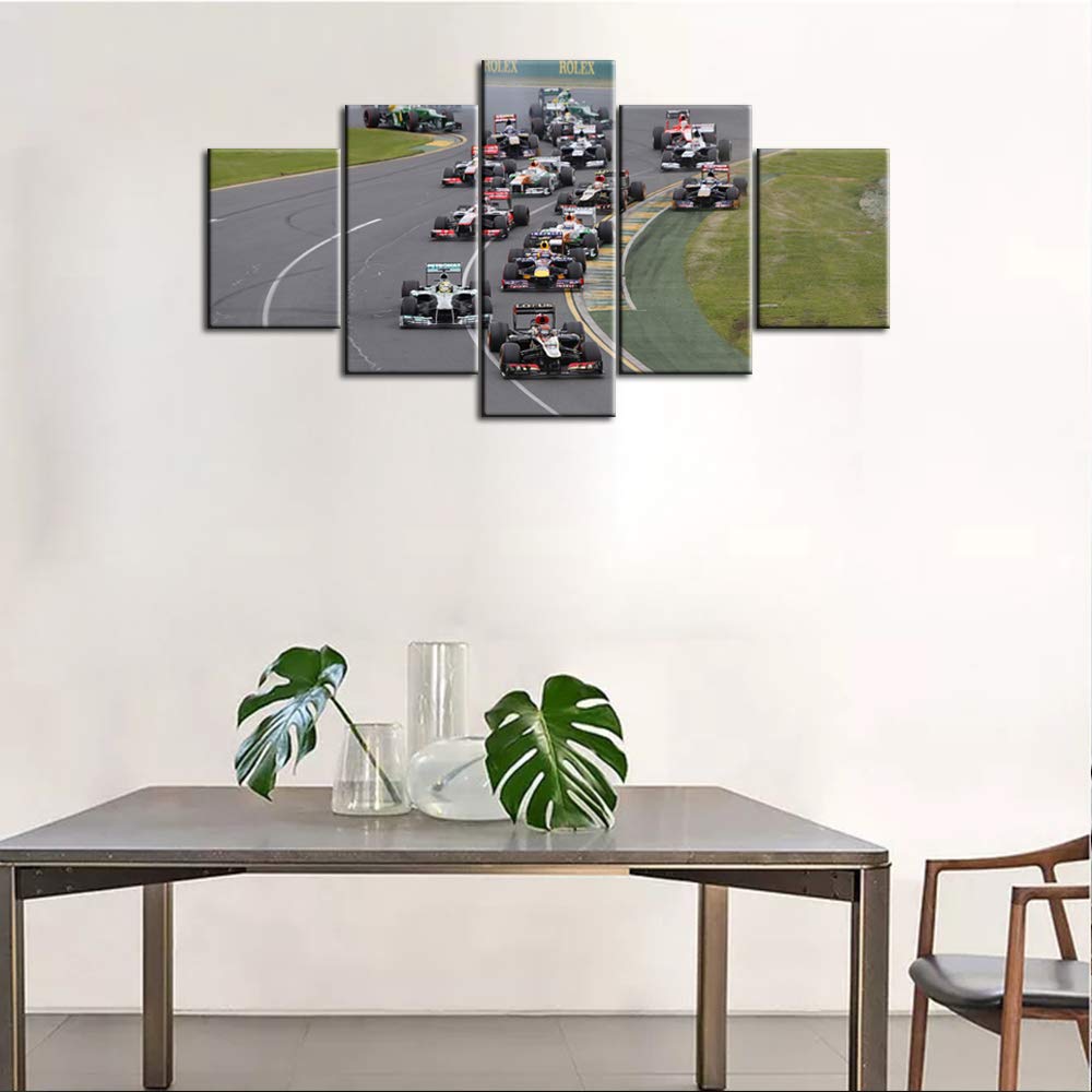 5 Piece Framed Canvas Wall Art - 60''W x 32''H - Racing Car Themed Wall Decor for Living Room, Man Cave & Boys Bedroom - Perfect for Home, Office & Game Room Decorations
