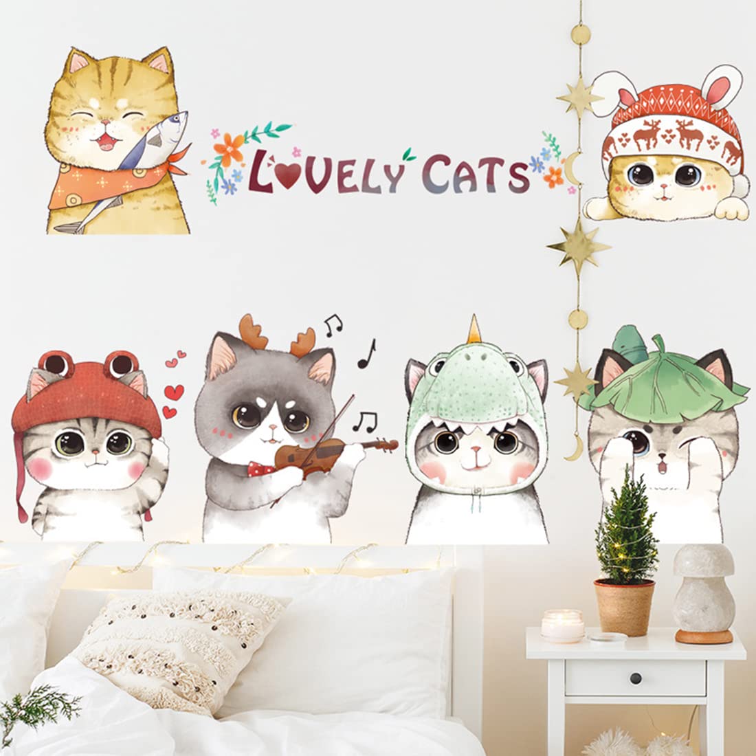BuerHomie Cat Wall Stickers - Self-Adhesive Removable Decals for Living Room, Bedroom, Nursery - Peel and Stick Wall Art Murals for Home Decor