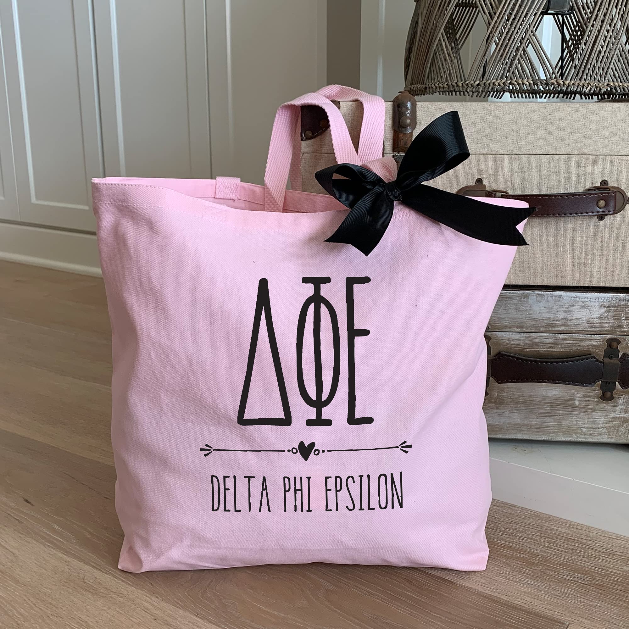 Stylish Pink Canvas Tote Bag with Black Bow - Large Women's Fashion Shoulder Bag for Sorority, Sisterhood & College Life - Perfect for School, Beach, Shopping & Everyday Use