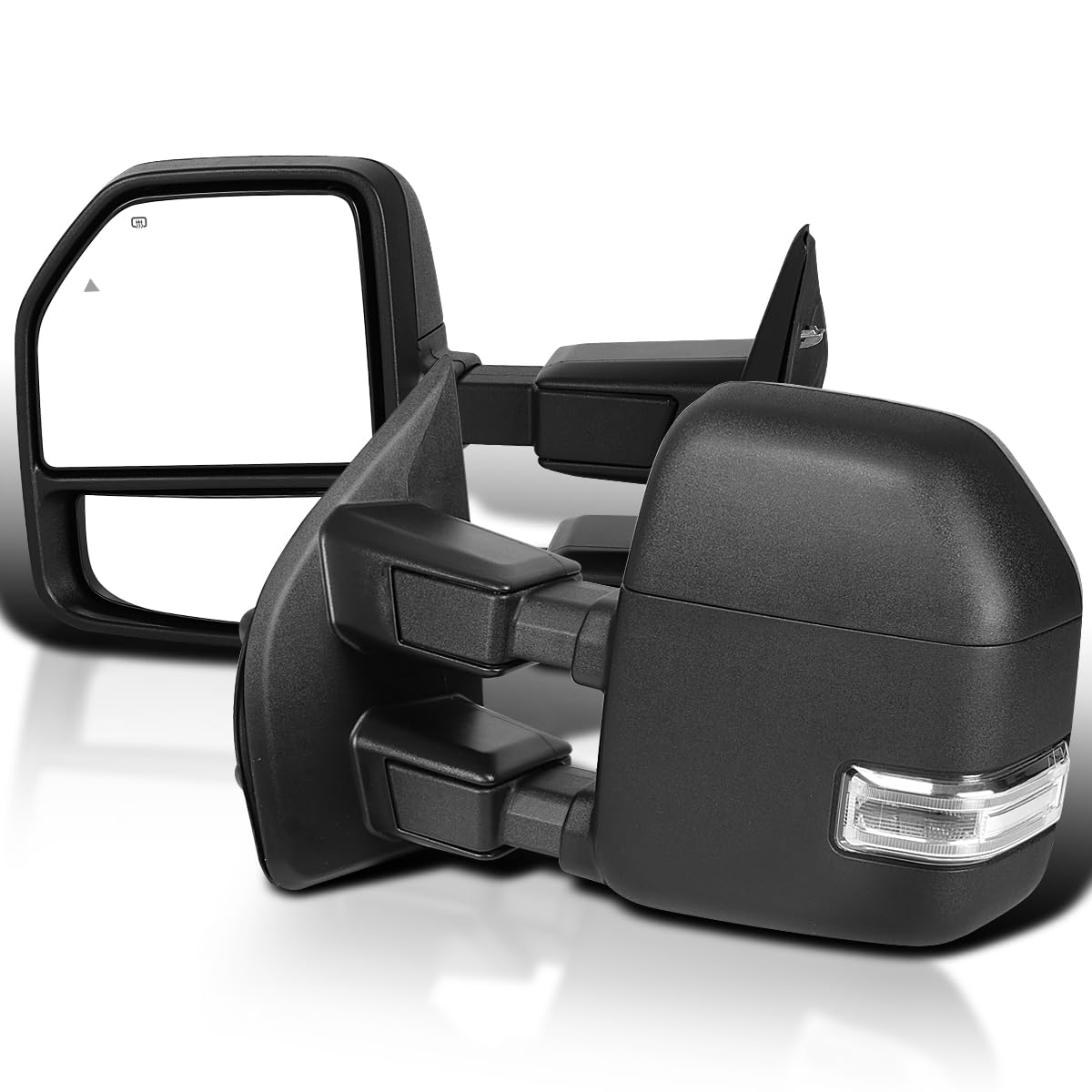 Spec-D Tuning Power Heated Tow Mirrors with Temperature Sensor & LED Turn Signal - Compatible with 2017-2019 Ford F250/F350/F450 Super Duty (Left & Right Pair) - Perfect for Towing, Winter Driving & Enhanced Visibility