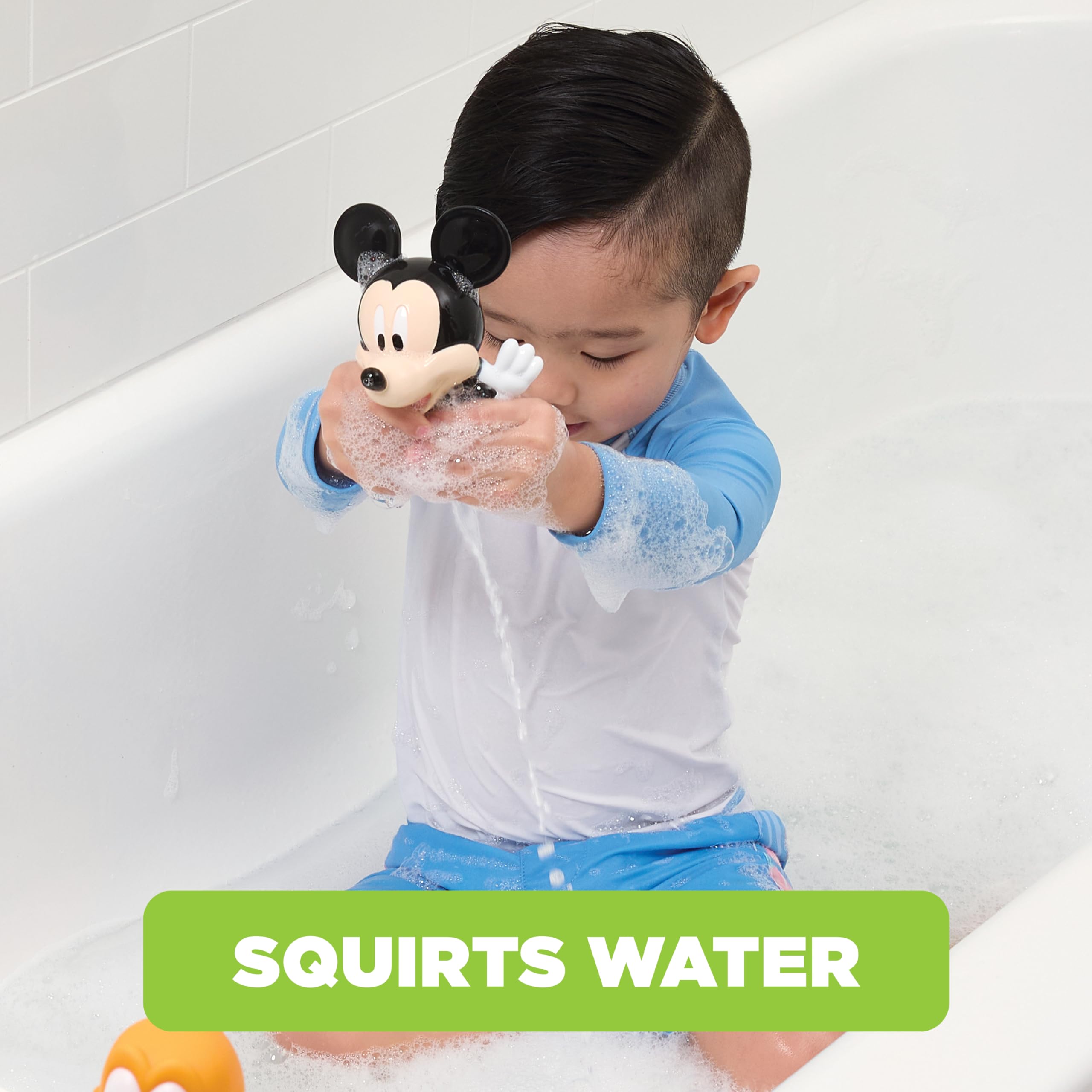 Mickey & Friends 6-Piece Bath Squirter Toy Set for Babies & Toddlers - Includes Organizer Bucket with Drainage Holes for Easy Storage | Fun Bath Time Water Toys for Kids Playtime