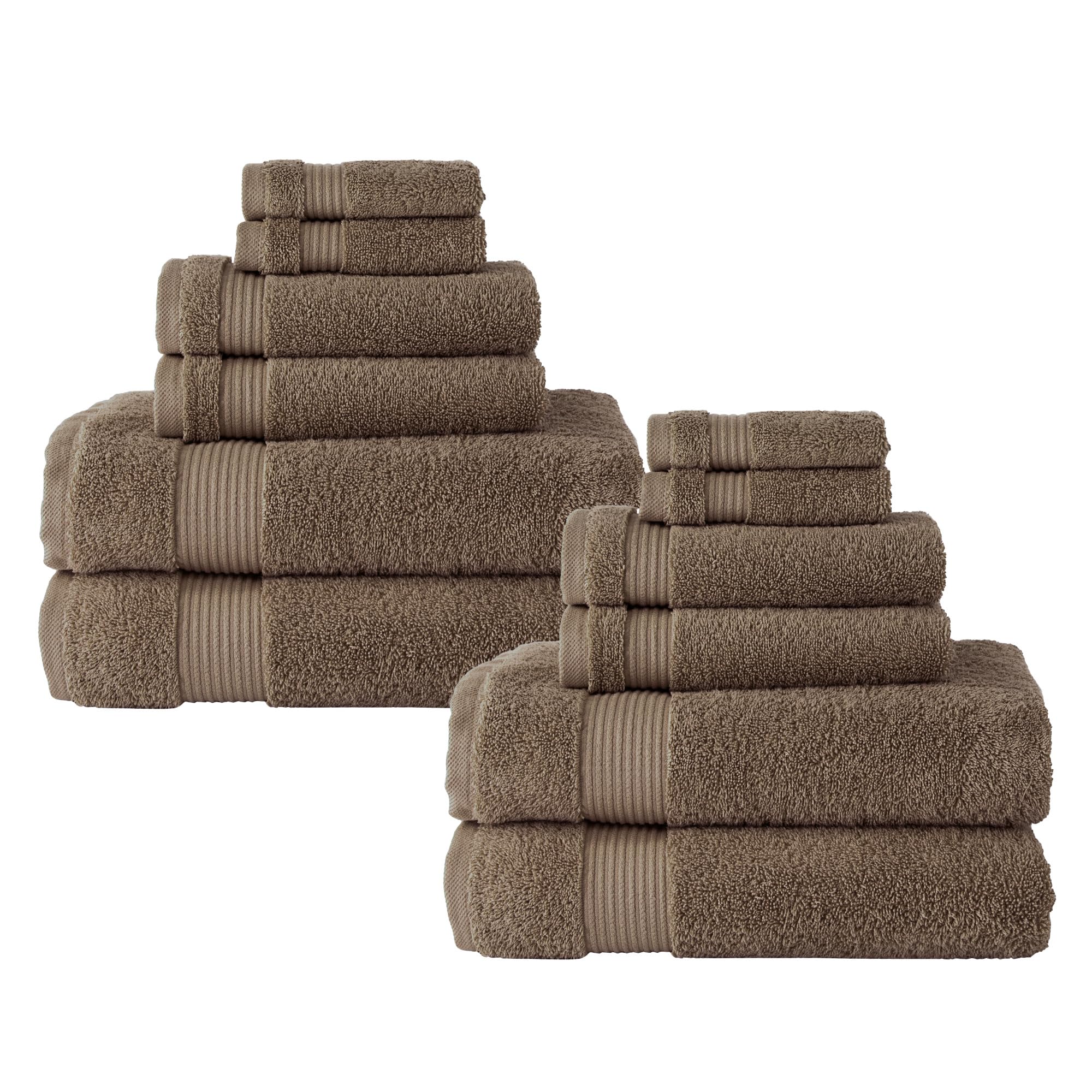 Premium 12-Piece Turkish Cotton Towel Set - 100% Organic, Quick-Drying & Ultra Absorbent Bath, Hand & Washcloth Towels for Spa, Beach & Luxury Bathroom Use (Deep Taupe)