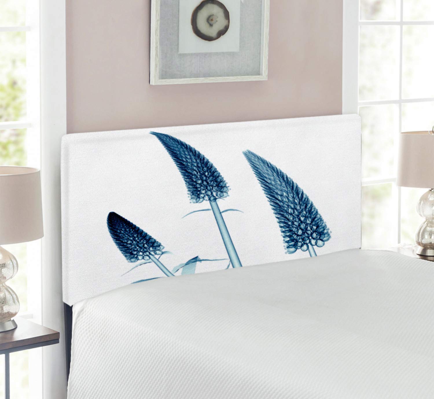 Ambesonne Floral Upholstered Headboard - Twin Size Teal & White Memory Foam Bed Headboard with Exotic Gooseneck Loosestrife Flower X-Ray Design | Perfect for Bedroom Decor, Guest Rooms & Bohemian Style Homes
