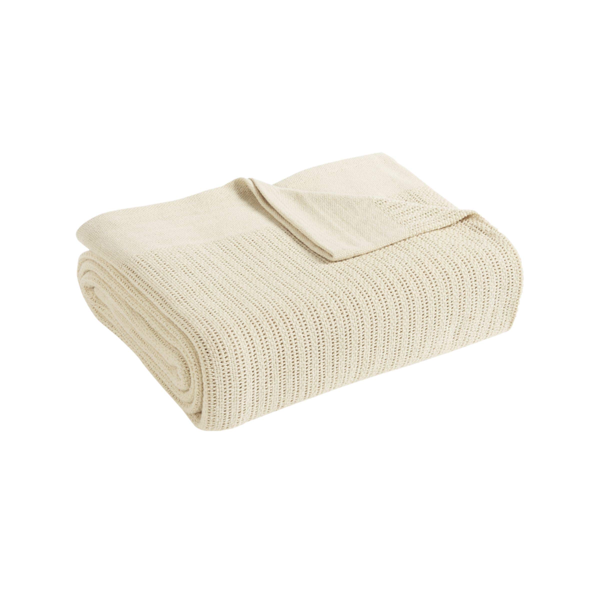 Premium Soft Thermal Cotton Blanket for King Size Bed - Breathable & Cozy Cream Blanket - Perfect for Winter Nights, Bedroom Decor & Guest Room Comfort