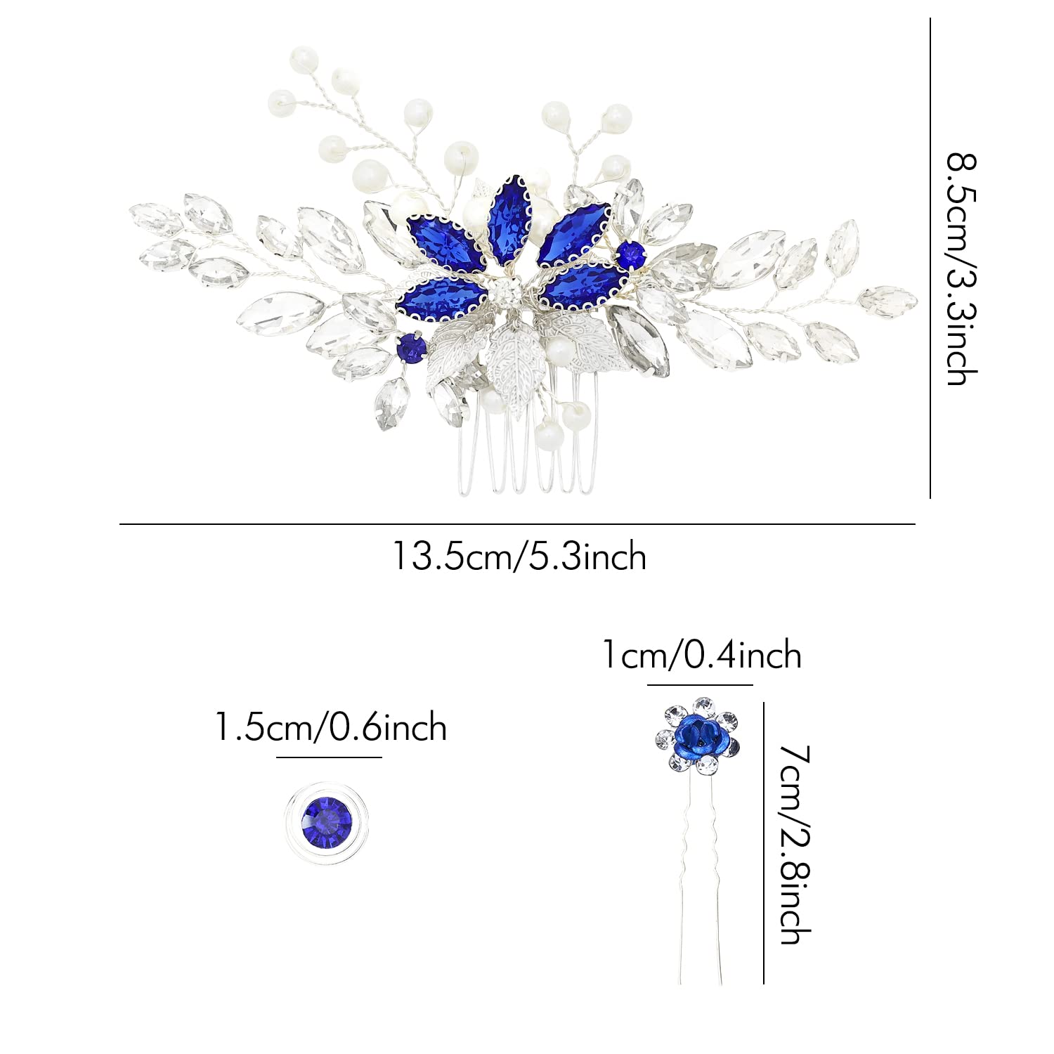 33 Pack Royal Blue Rhinestone Pearl Crystal Flower Bridal Hair Combs, Spiral Clips & U-Pins - Wedding Hair Accessories for Women, Brides & Bridesmaids - Perfect for Bridal Showers, Weddings & Special Occasions