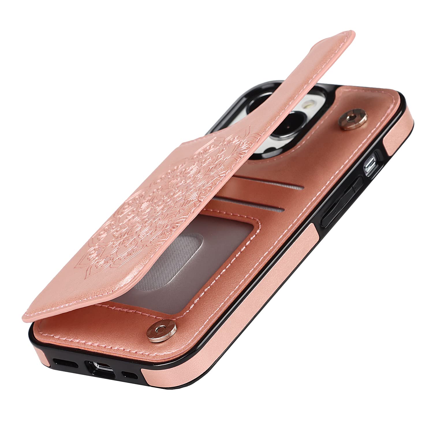 **Asuwish iPhone 13 Pro Case with Card Holder & Kickstand | 6.1 Inch Flip Wallet Cover & Tempered Glass Screen Protector | Rose Gold | Perfect for Work, Travel & Daily Use**