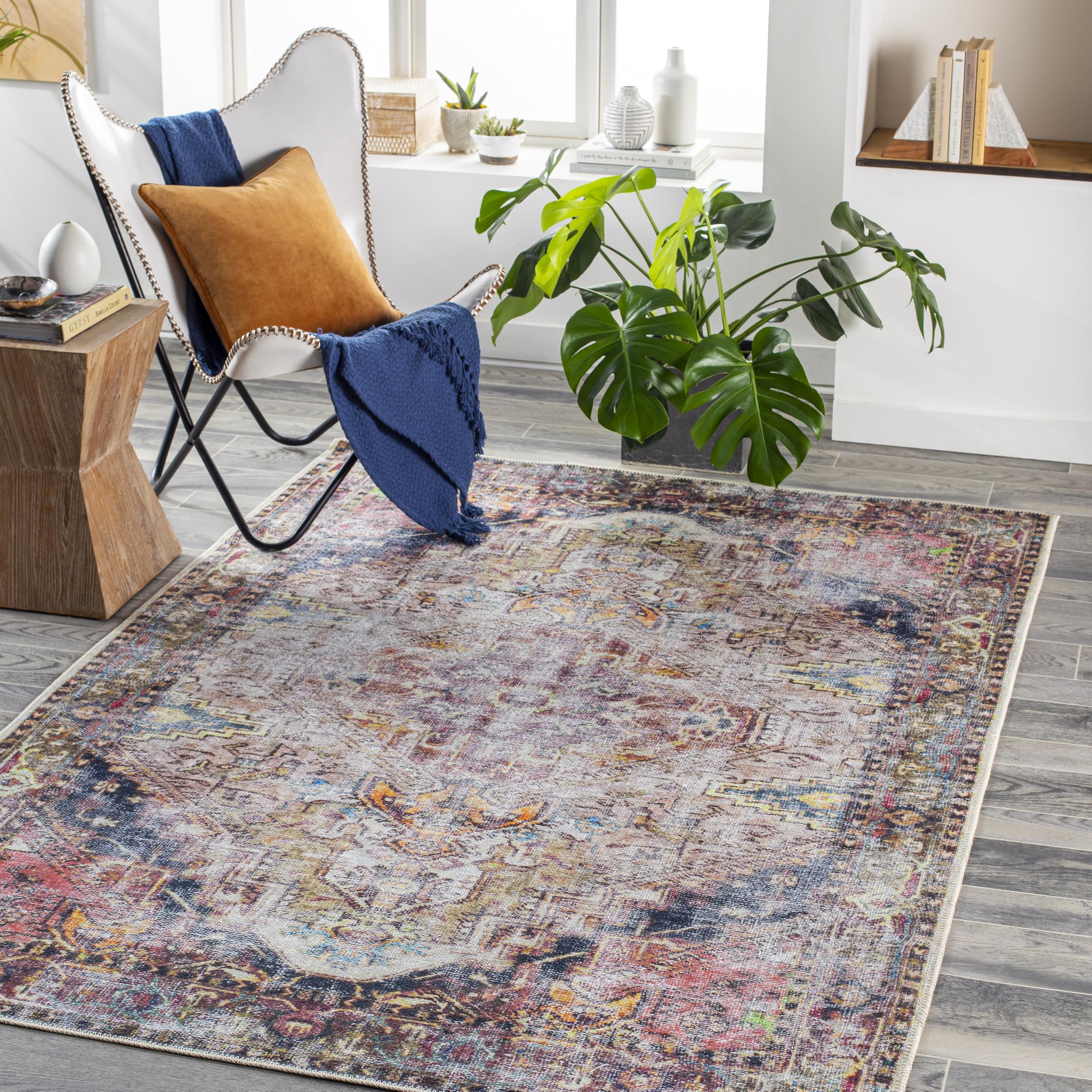 Livabliss Kahvesi Vintage Washable Area Rug 8'10