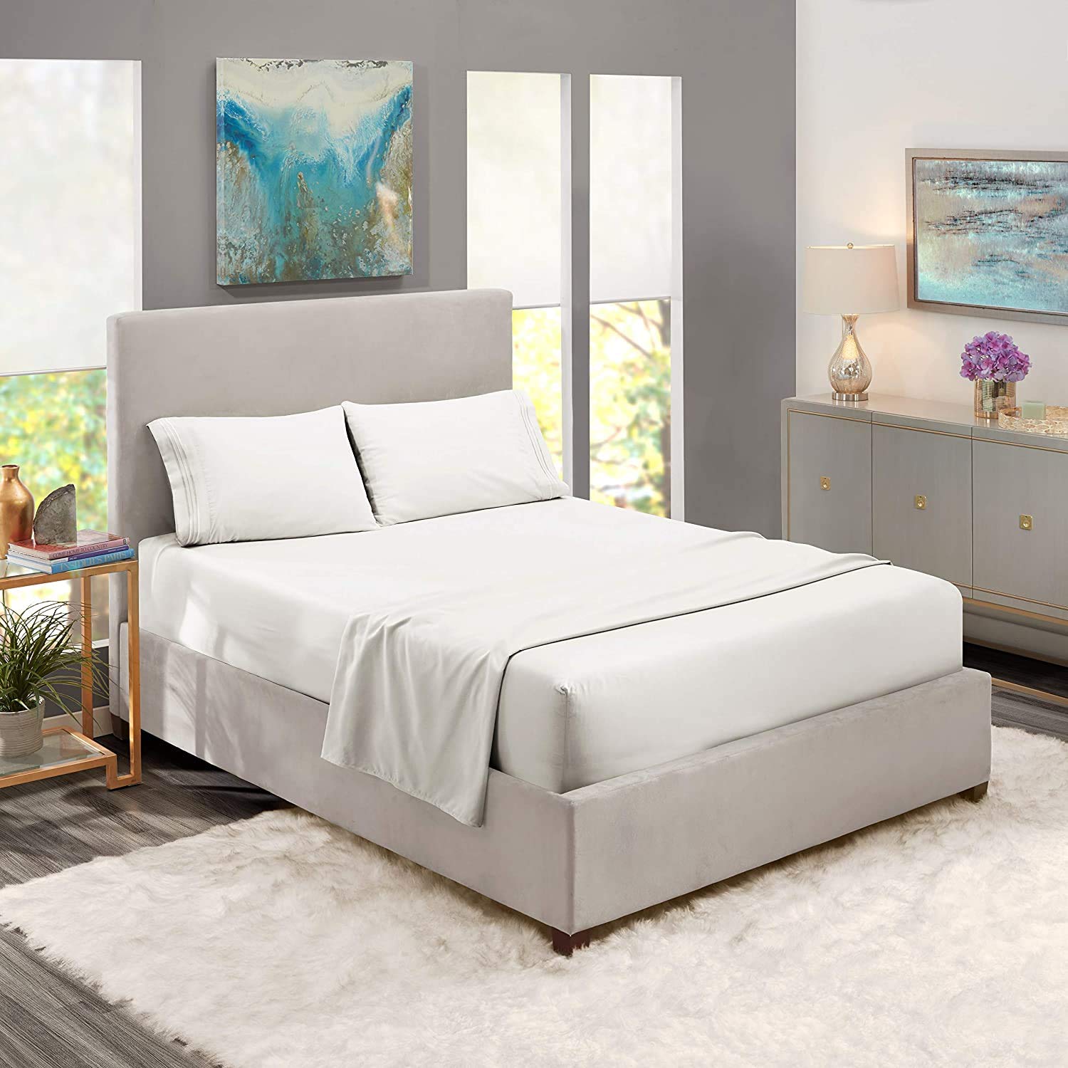 4Pcs 800 Thread Count 100% Soft Cotton King Size Bed Sheet Set - Deep Pocket Fits Mattress Up to 16