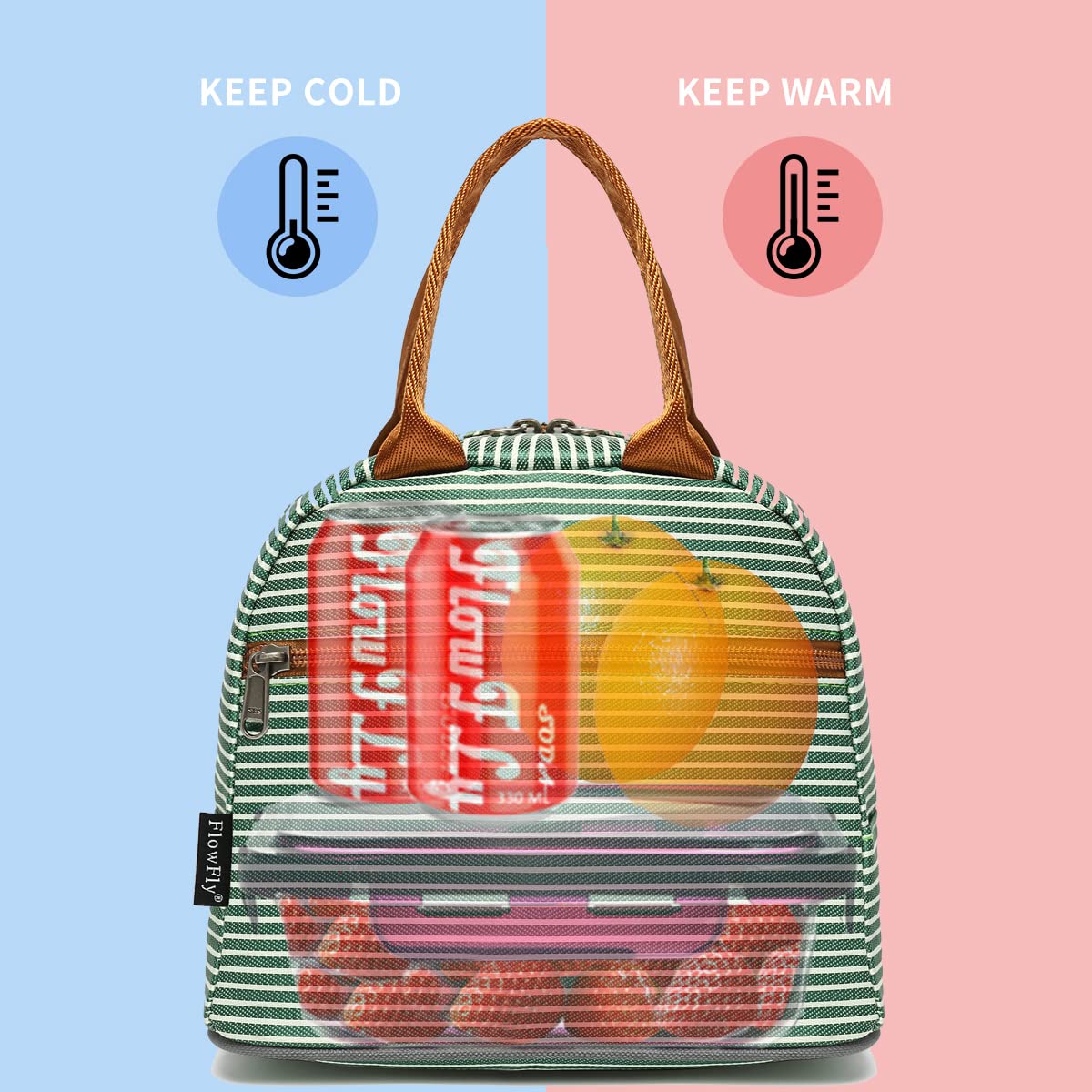 FlowFly Insulated Lunch Cooler Bag - Reusable Tote Lunch Organizer for Women & Men, Green - Perfect for Work, School, Picnics & Outdoor Activities