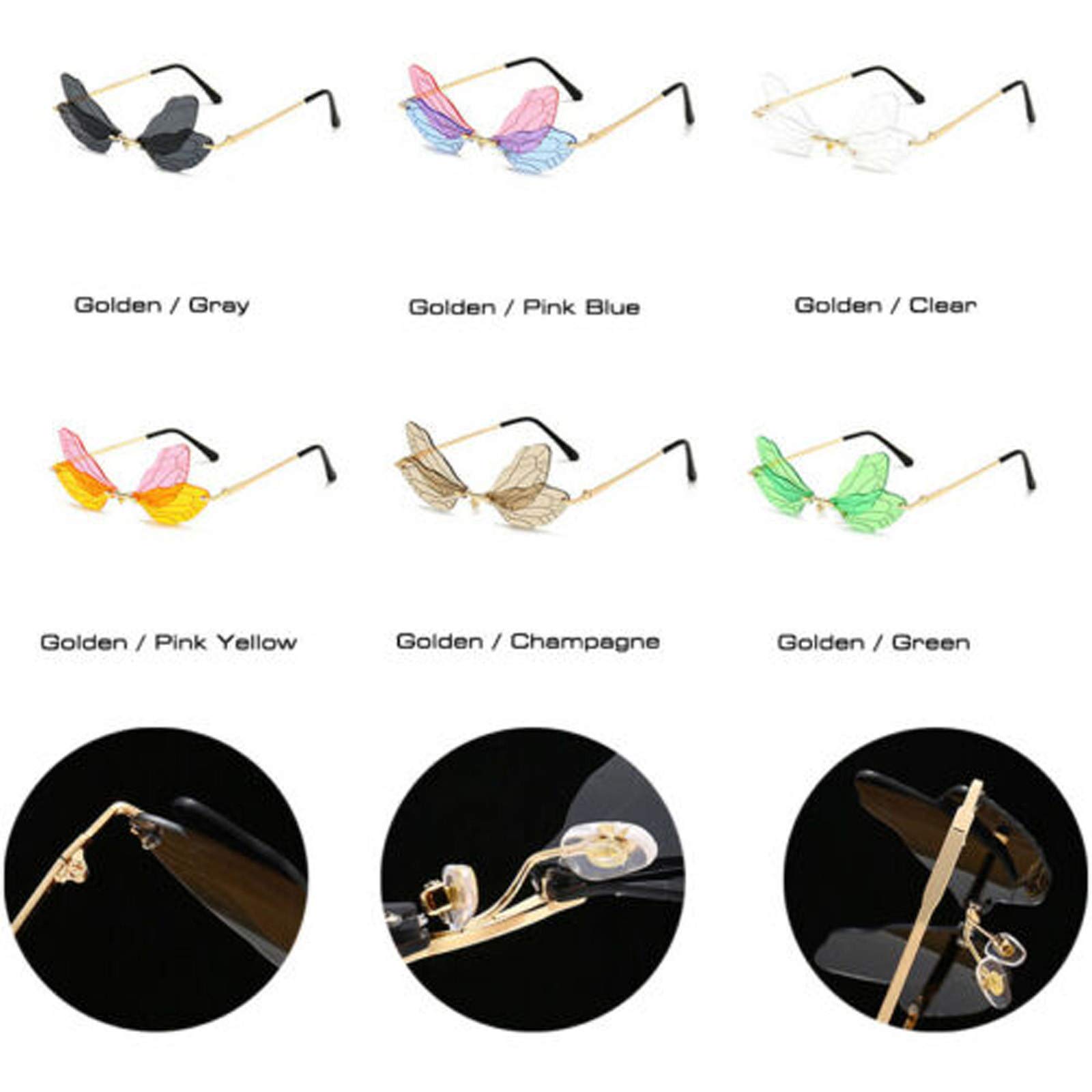 LCYBEM 2024 Fashion Sunglasses for Women & Men - Butterfly & Dragonfly Design Metal Frame UV400 Protection Rimless Party Eyewear - Perfect for Outdoor Activities, Beach Vacations & Summer Fashion