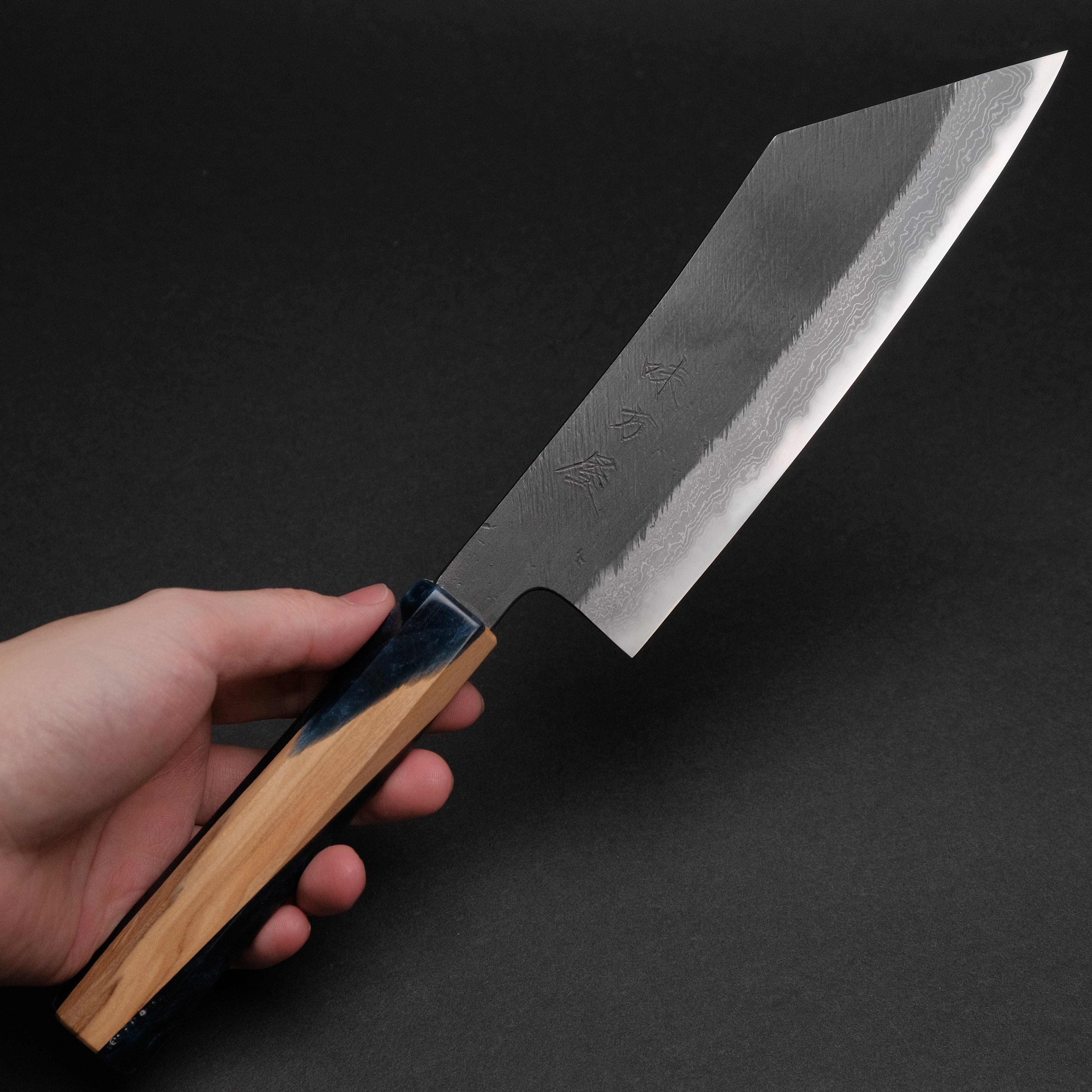 Premium Ajikataya White #2 Matsuba Damascus Hakata 180mm Kitchen Knife with Olive Wood & Resin Handle (#24) - Perfect for Sushi, Sashimi, and Japanese Cuisine Preparation